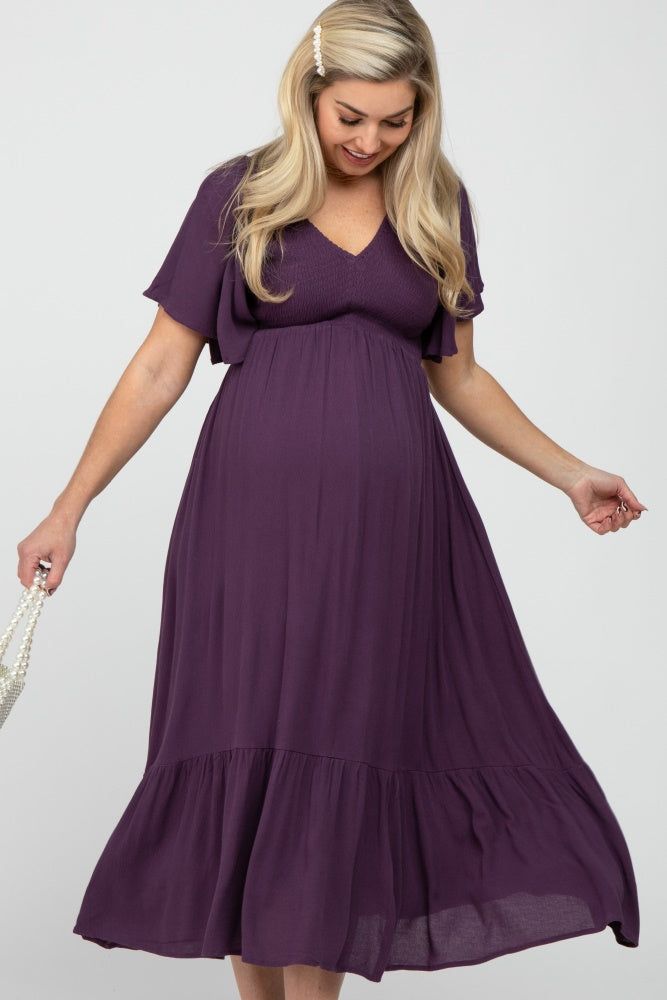 Purple Smocked Ruffle Maternity Dress sold by Pinkblush product image thumbnail 3