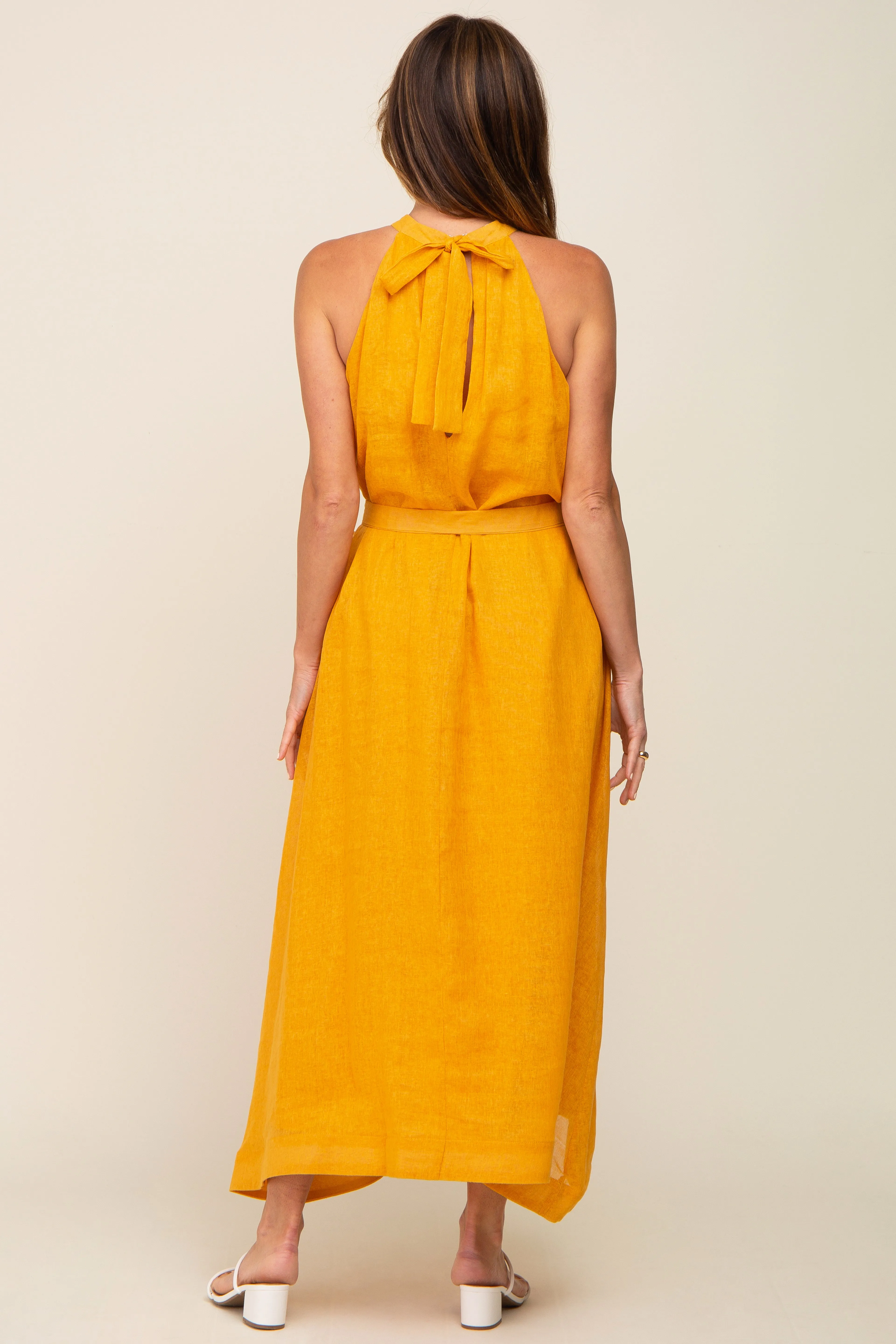 Yellow Linen A-line Midi Dress sold by Pinkblush product image thumbnail 3