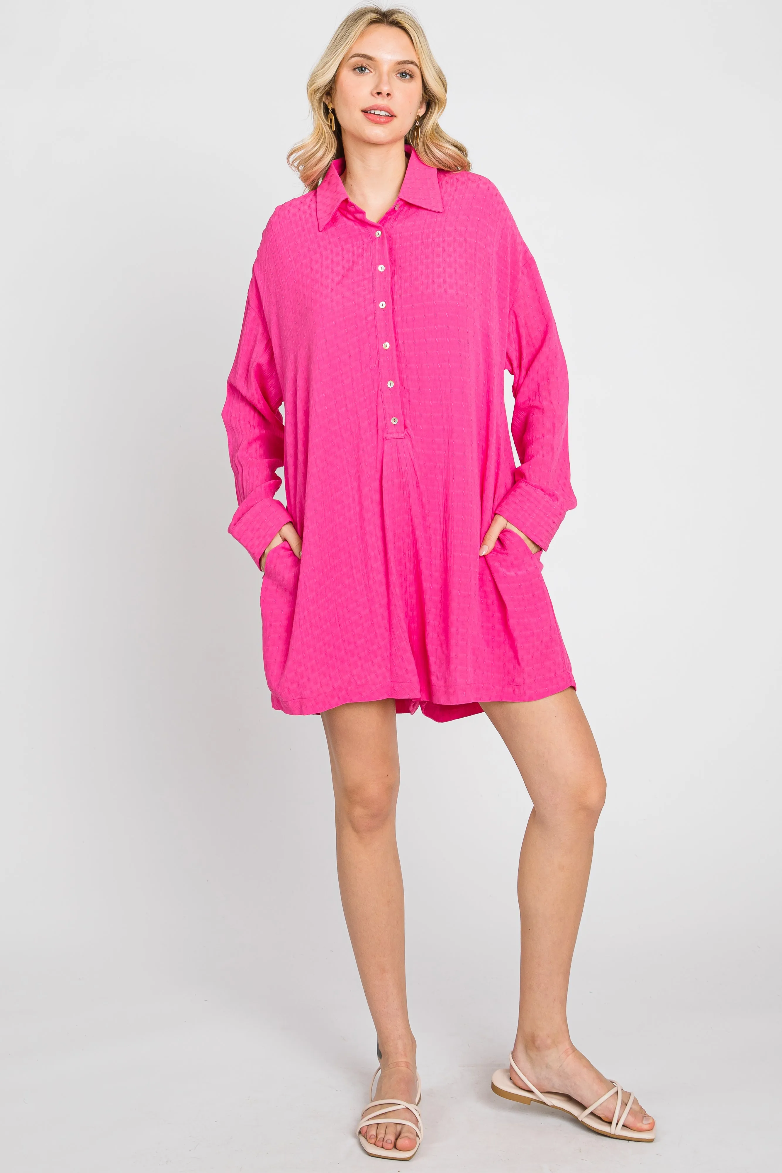 Fuchsia Jacquard Button Down Romper sold by Pinkblush product image thumbnail 2