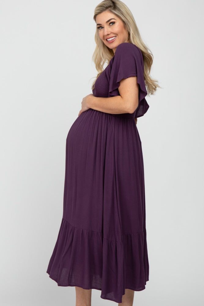 Purple Smocked Ruffle Maternity Dress sold by Pinkblush product image thumbnail 4
