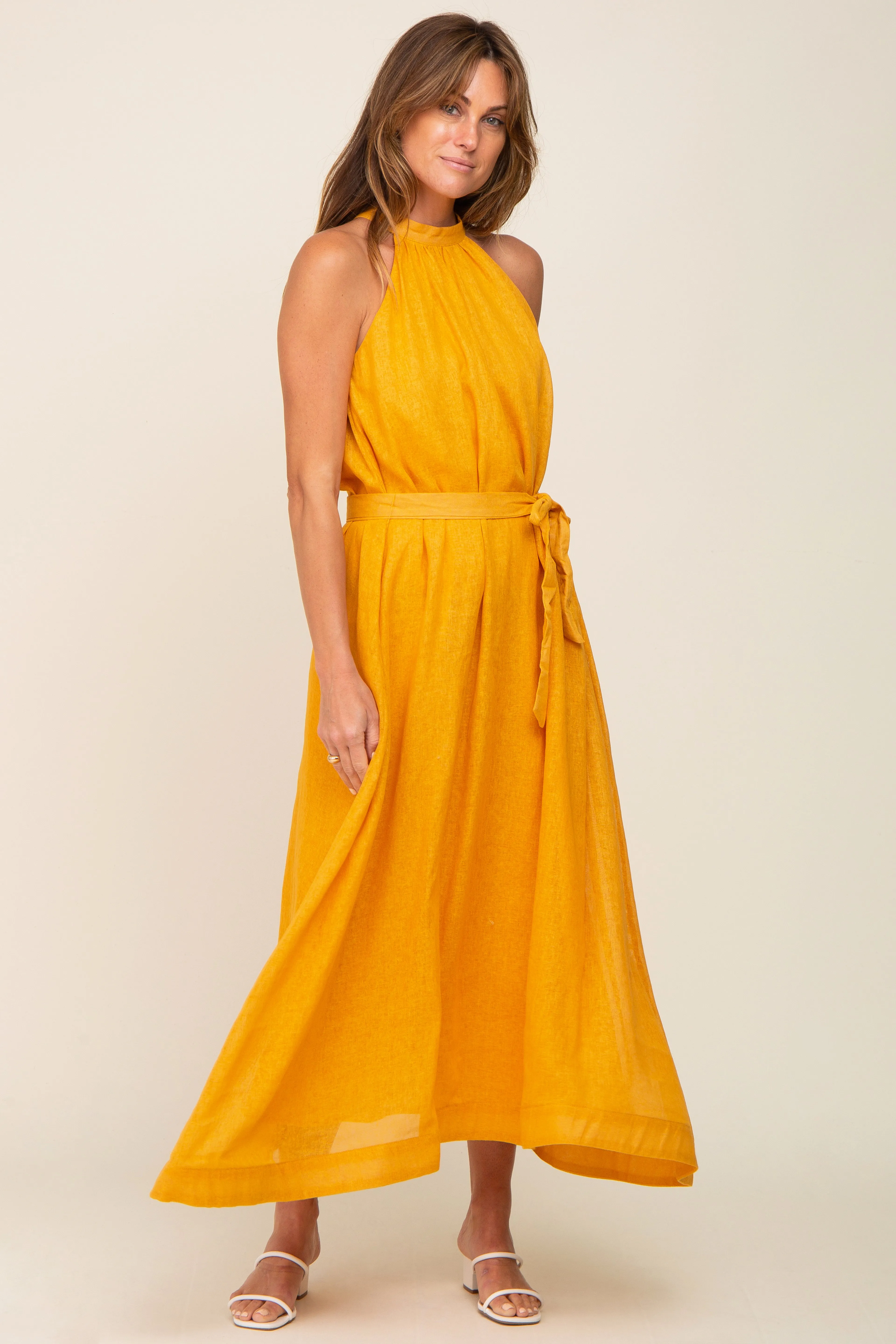 Yellow Linen A-line Midi Dress sold by Pinkblush product image thumbnail 4