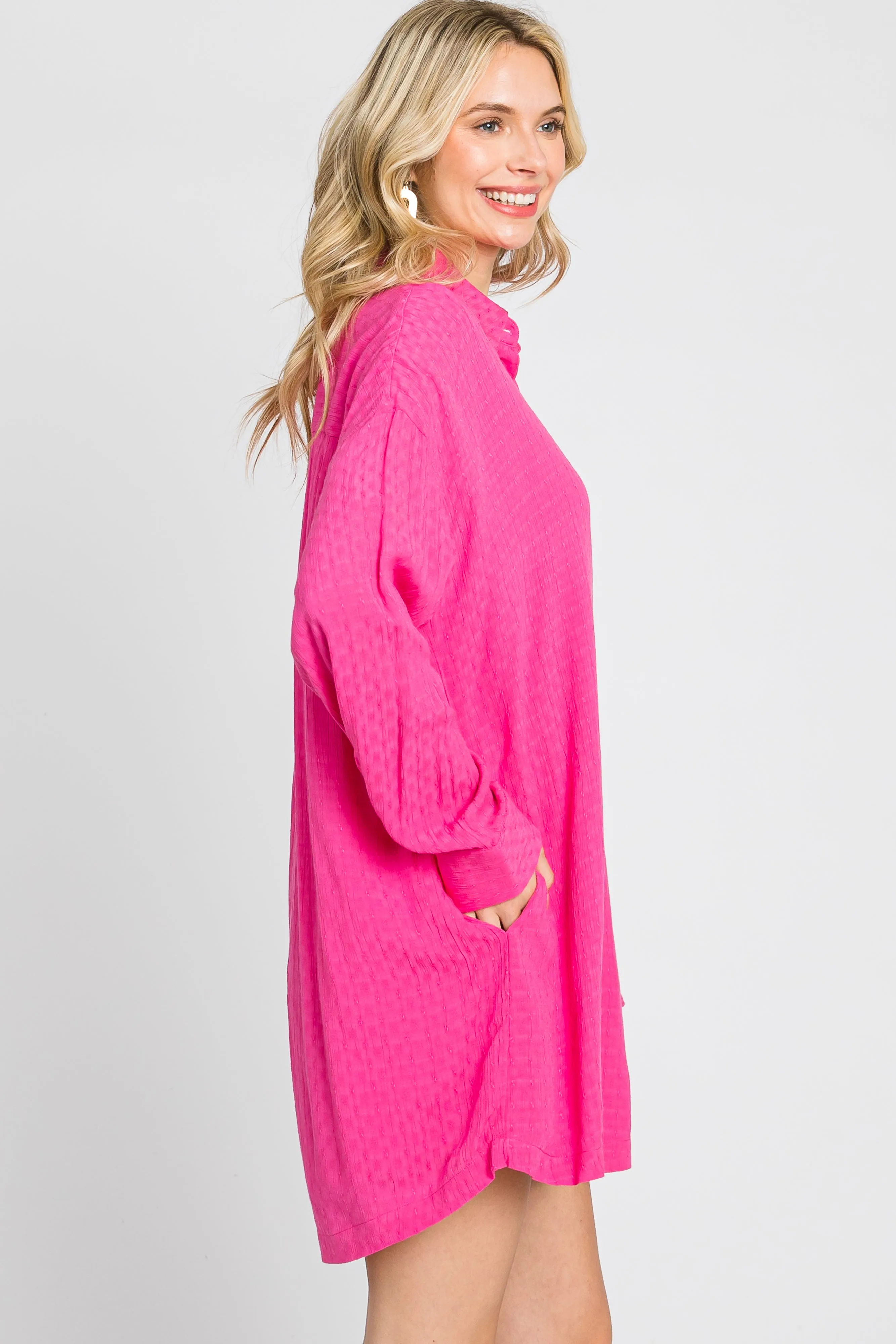 Fuchsia Jacquard Button Down Romper sold by Pinkblush product image thumbnail 3