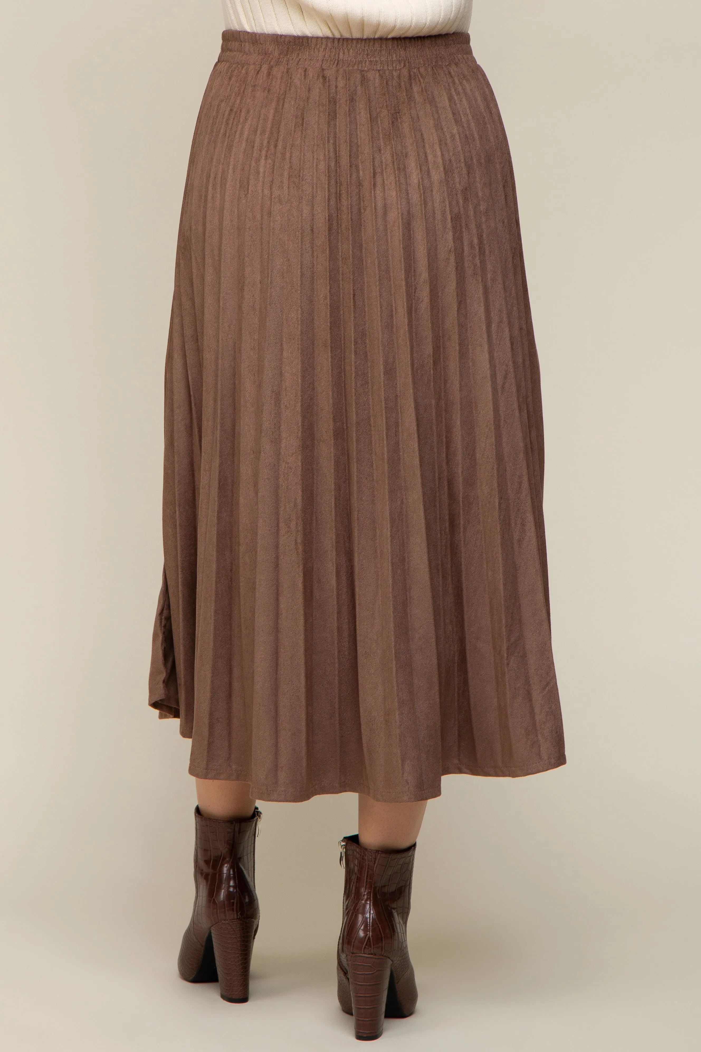 Mocha Suede Pleated Maternity Midi Skirt sold by Pinkblush product image thumbnail 4