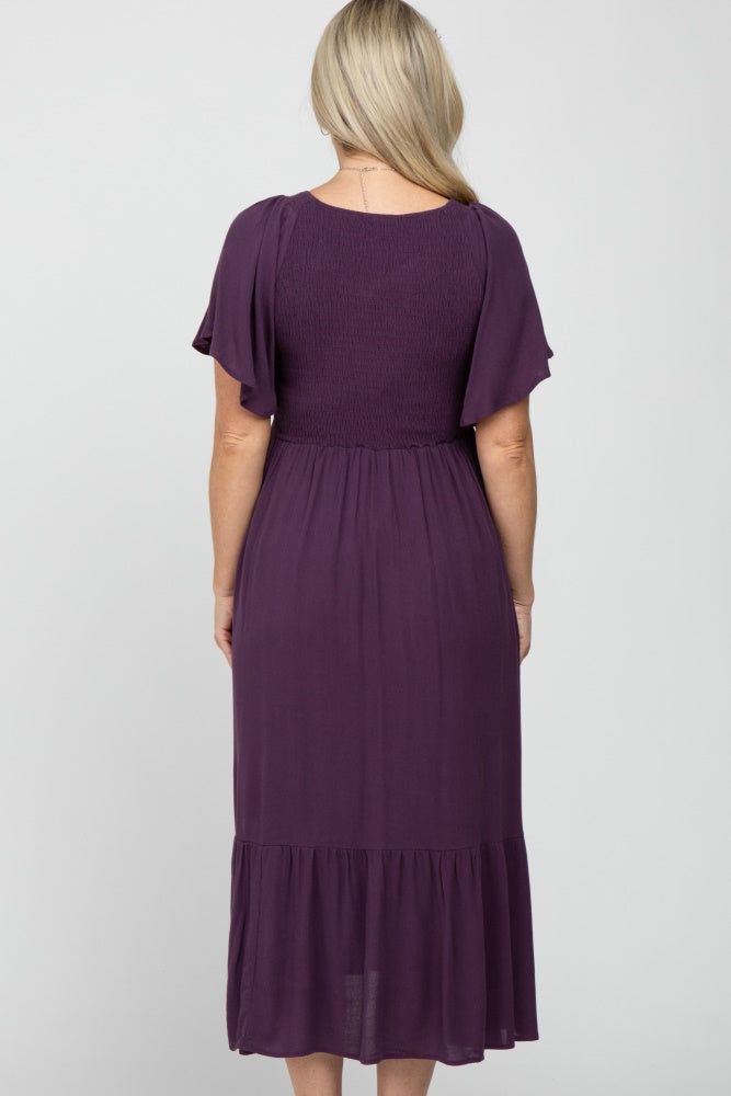 Purple Smocked Ruffle Maternity Dress sold by Pinkblush product image thumbnail 5