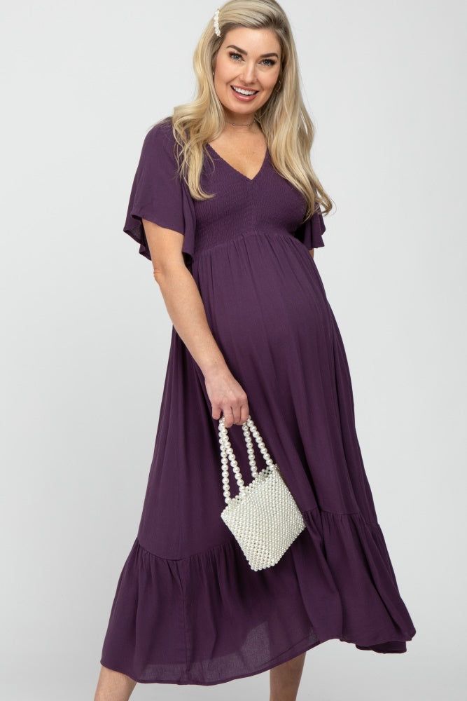 Purple Smocked Ruffle Maternity Dress sold by Pinkblush product image thumbnail 2