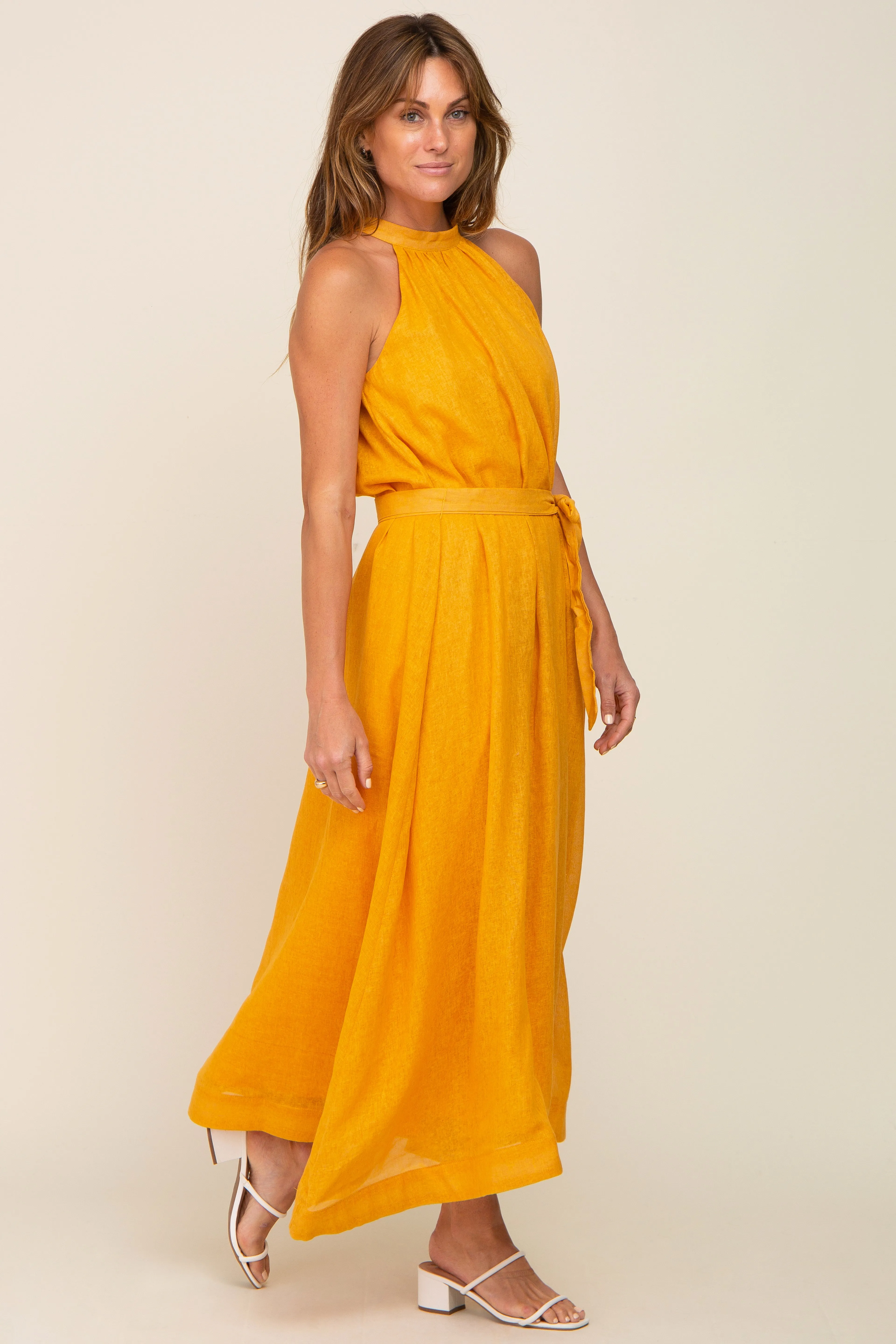 Yellow Linen A-line Midi Dress sold by Pinkblush product image thumbnail 2