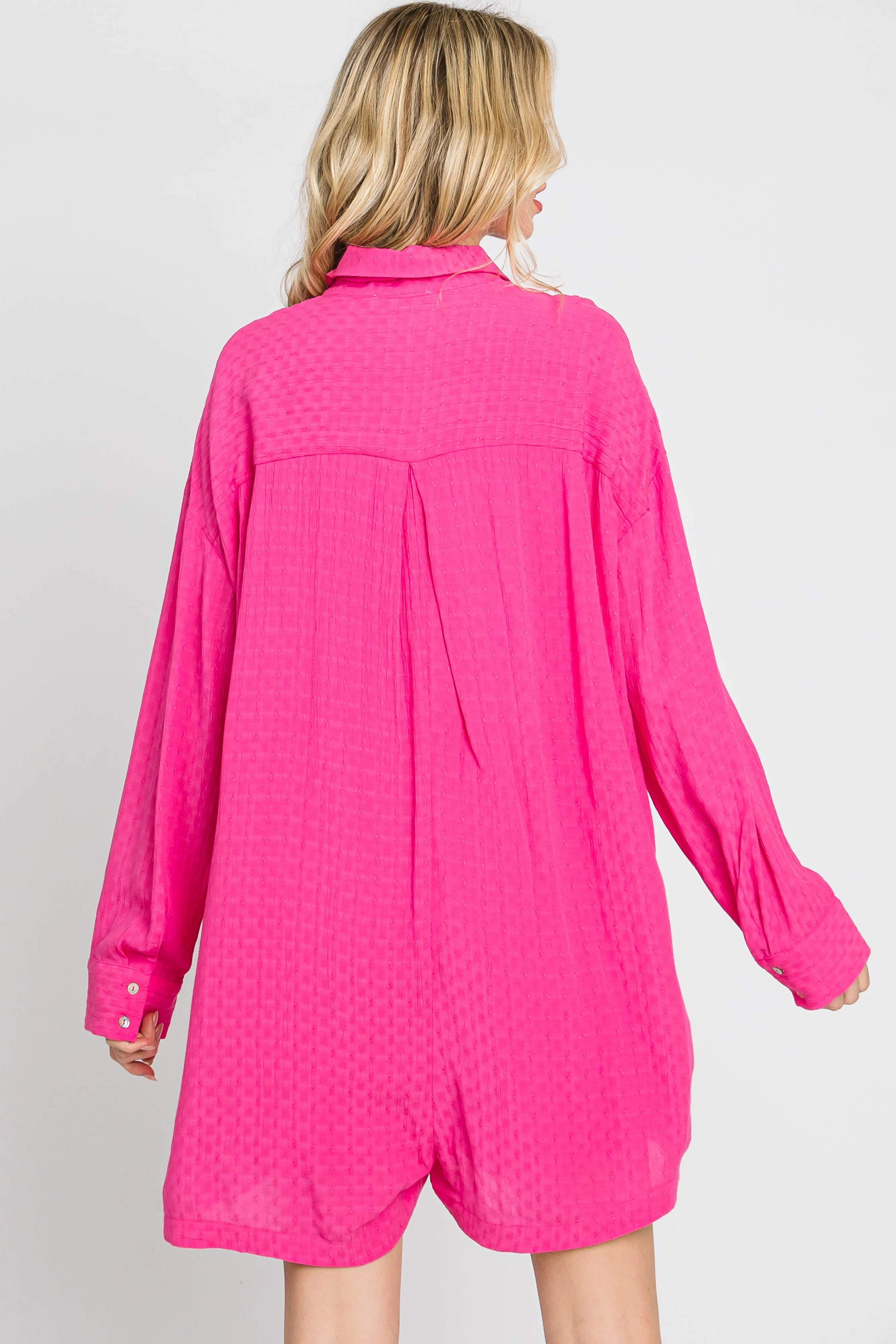 Fuchsia Jacquard Button Down Romper sold by Pinkblush product image thumbnail 4