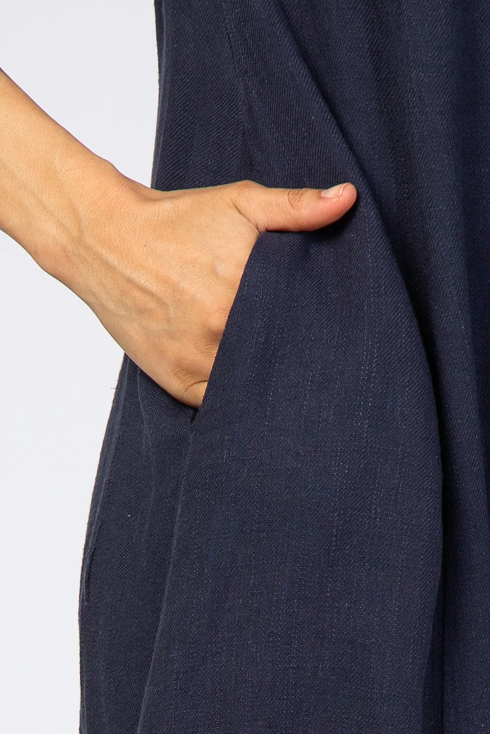 Navy Frayed Trim Back Keyhole Linen Dress sold by Pinkblush product image thumbnail 4