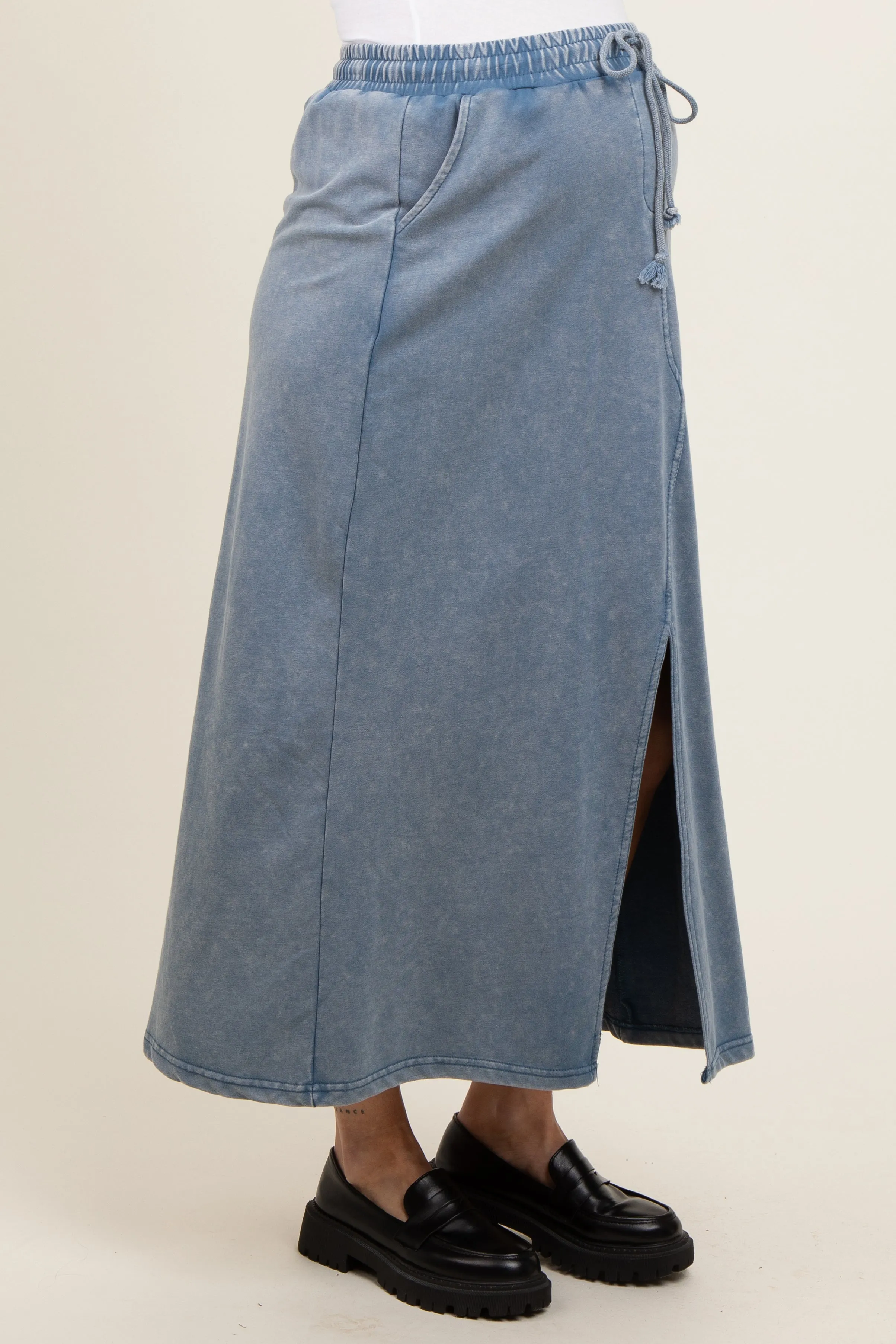 Blue Terry Drawstring Maternity Midi Skirt sold by Pinkblush product image thumbnail 3