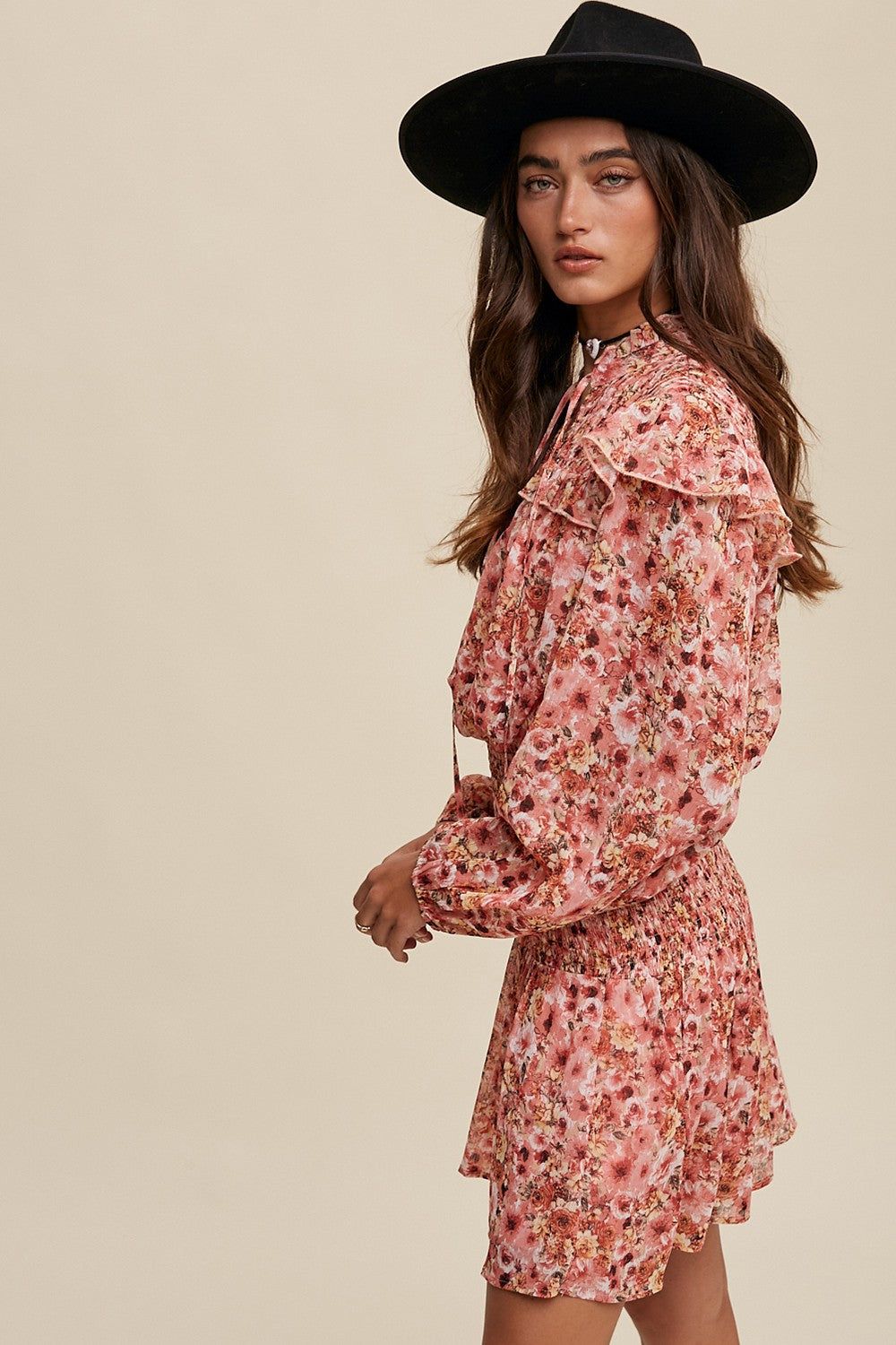 Rose Floral Print Ruffle Smocked Dress sold by Pinkblush product image thumbnail 2