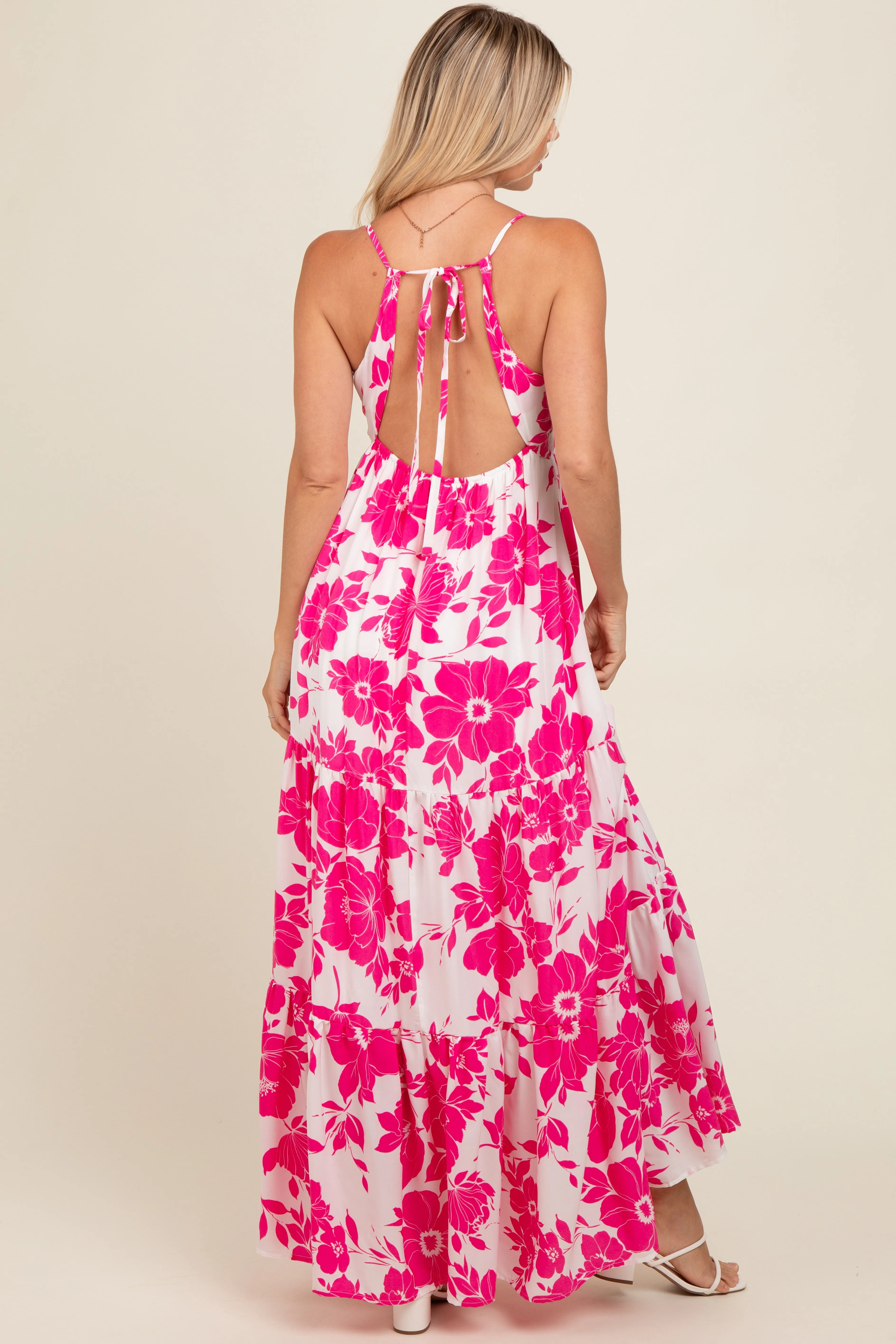 Fuchsia Tropical Floral Open Back Maxi Dress sold by Pinkblush product image thumbnail 4