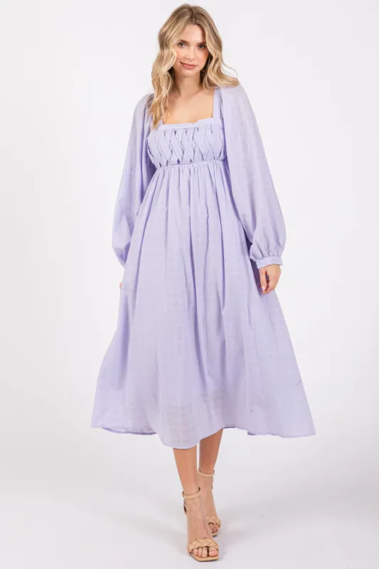Lavender Criss Cross Front Square Neck Long Sleeve Midi Dress sold by Pinkblush