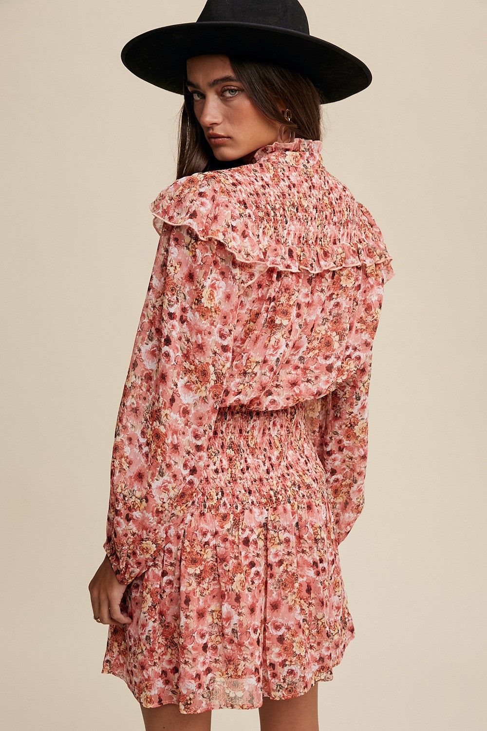 Rose Floral Print Ruffle Smocked Dress sold by Pinkblush product image thumbnail 3