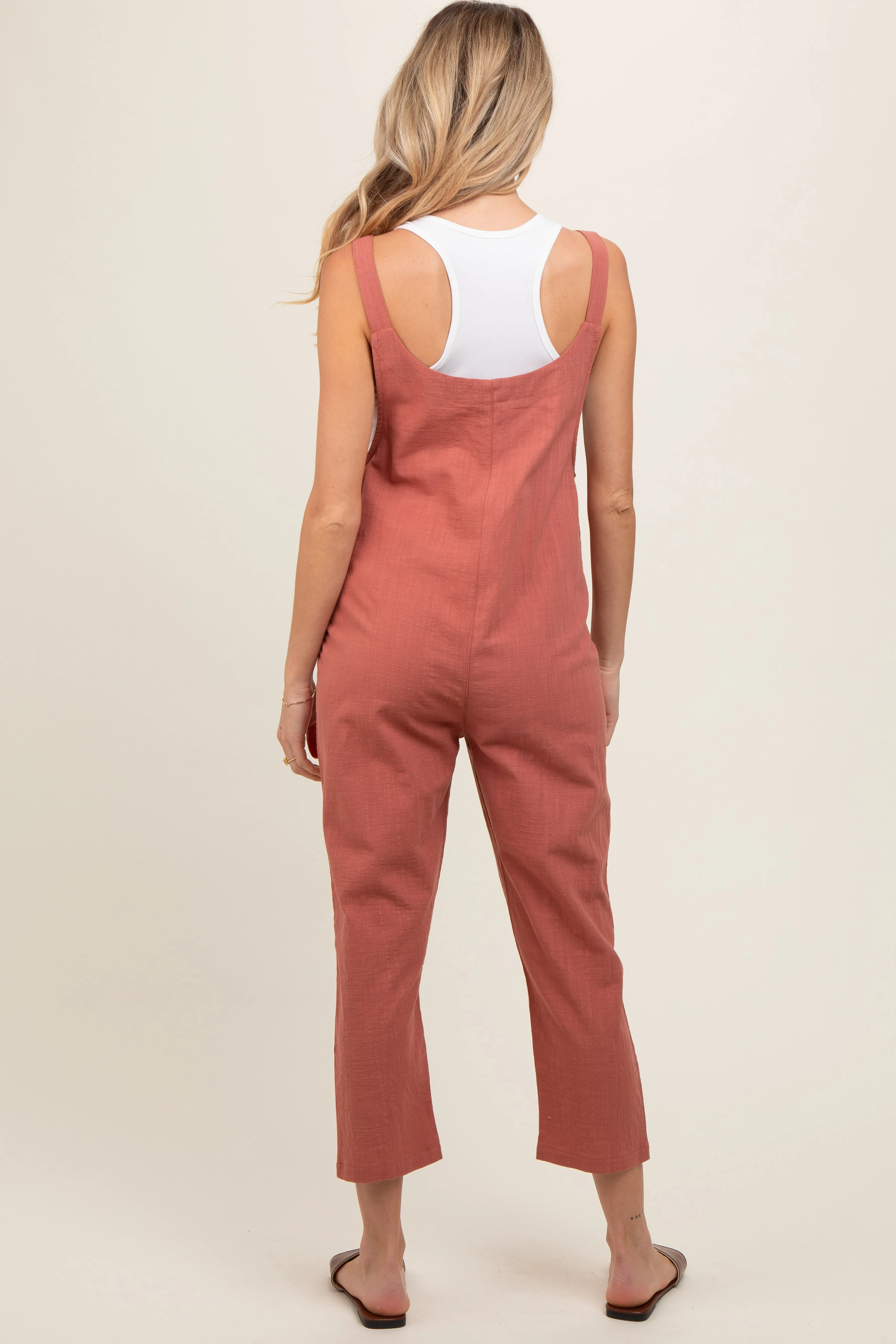 Mauve Button Down Maternity Cropped Jumpsuit sold by Pinkblush product image thumbnail 4