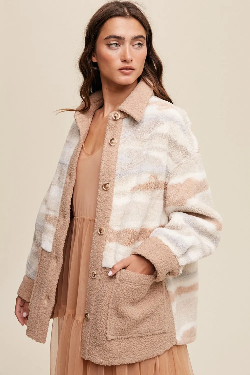 Beige Striped Fuzzy Knit Teddy Jacket sold by Pinkblush product image thumbnail 2