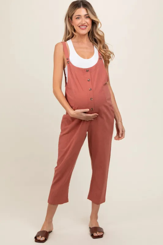 Mauve Button Down Maternity Cropped Jumpsuit sold by Pinkblush