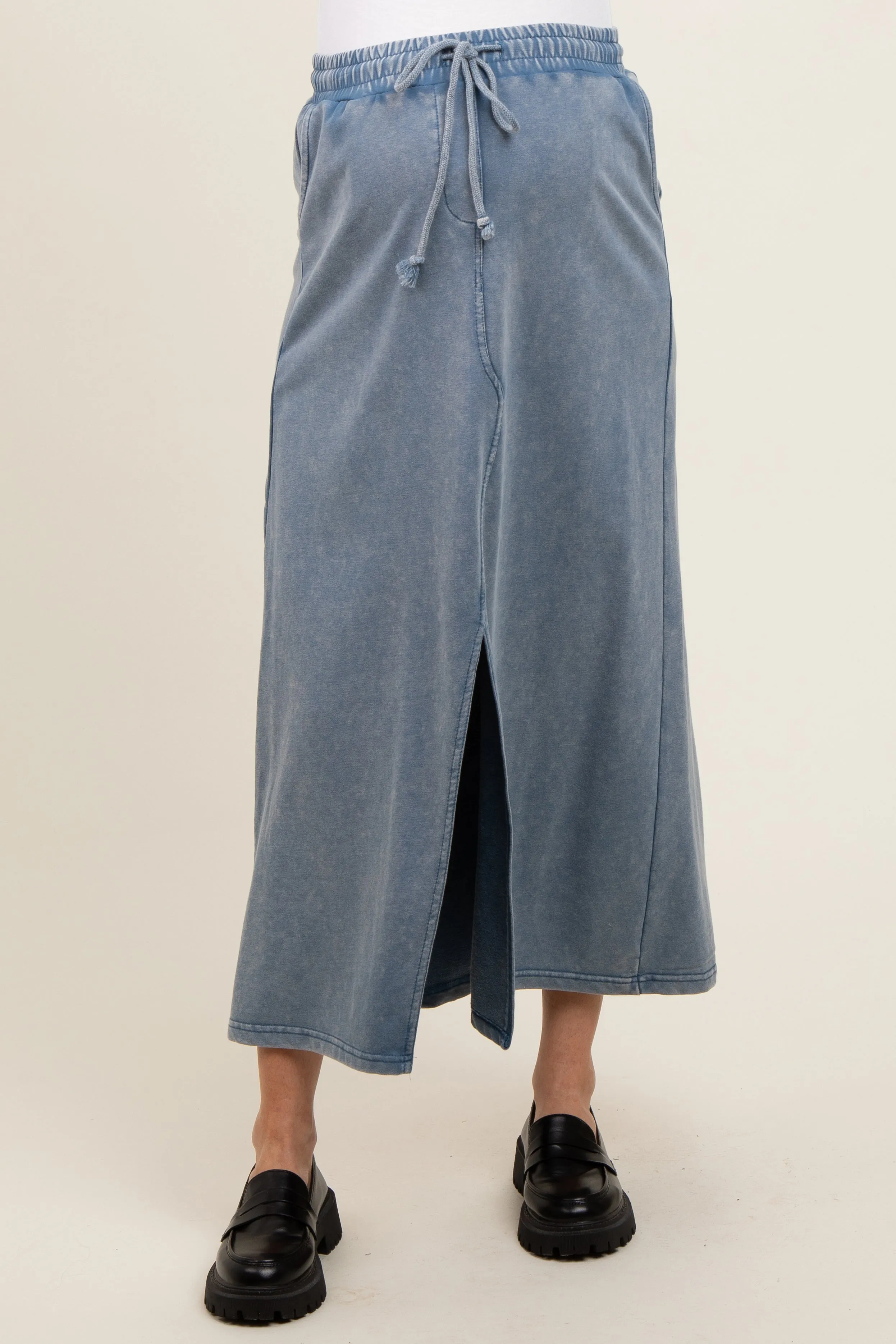 Blue Terry Drawstring Maternity Midi Skirt sold by Pinkblush product image thumbnail 2