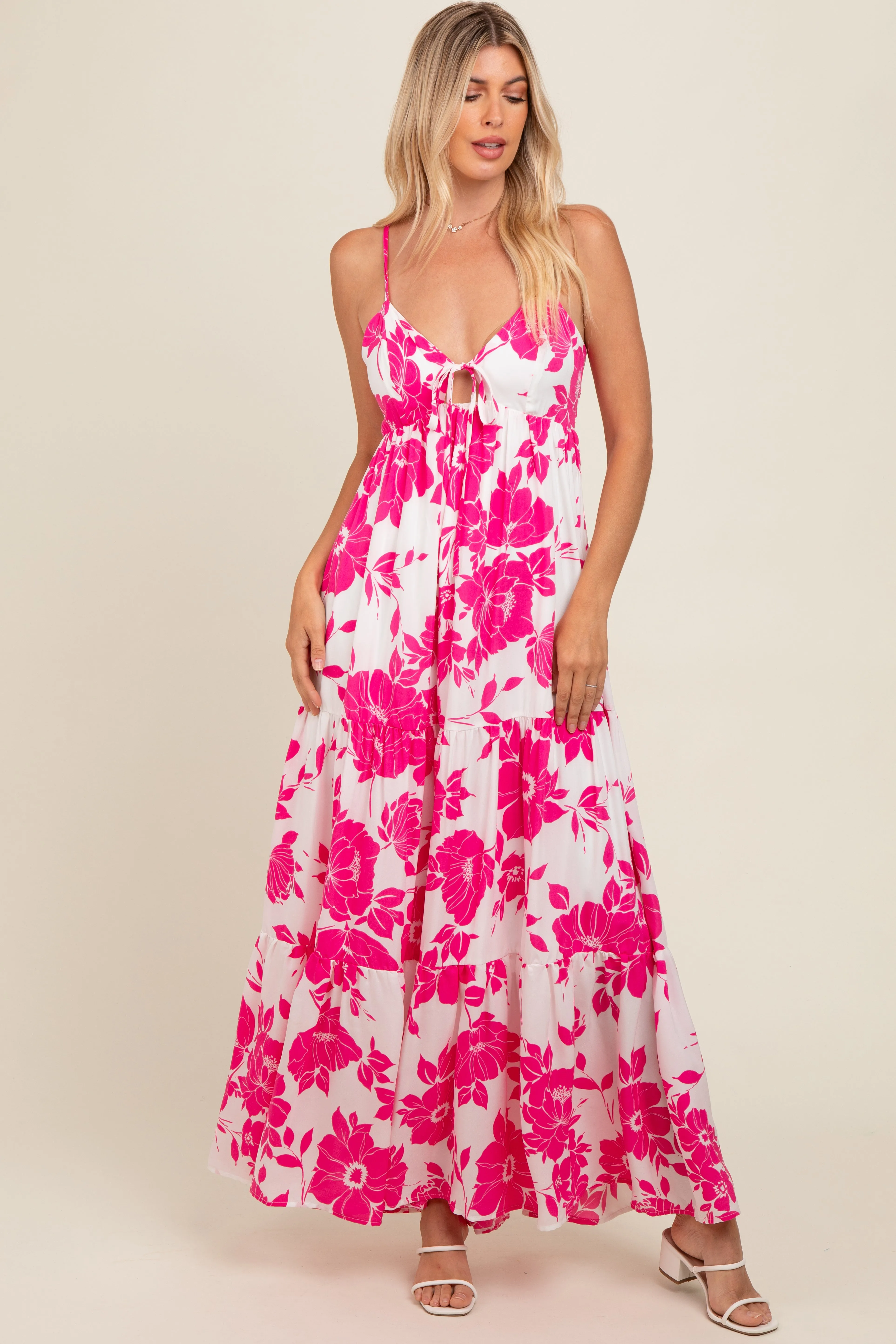 Fuchsia Tropical Floral Open Back Maxi Dress sold by Pinkblush product image thumbnail 2