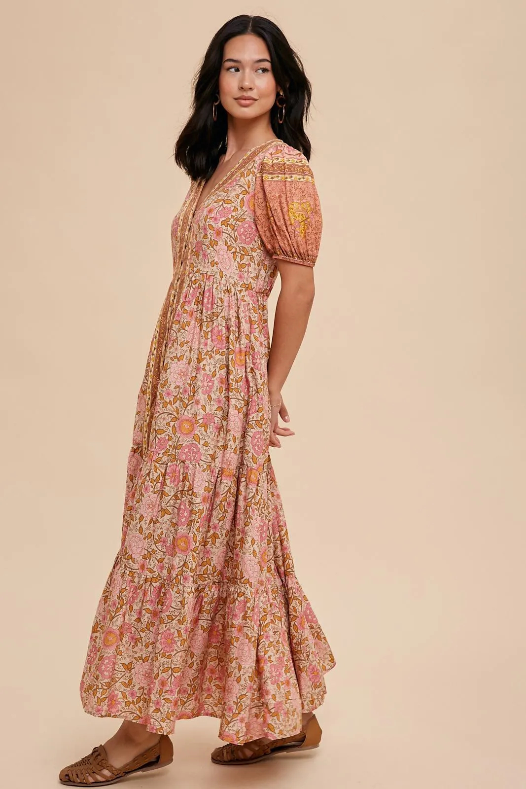 Dusty Rose Border Print Button Down Maxi Dress sold by Pinkblush product image thumbnail 3