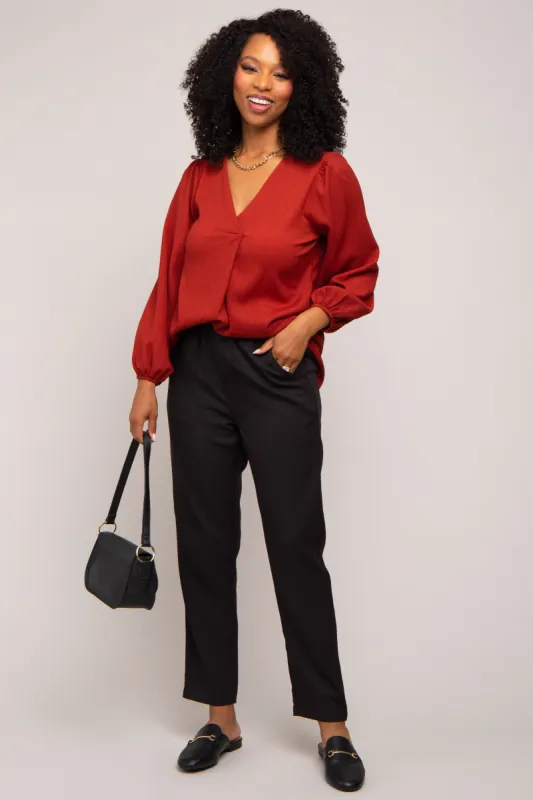 Rust Textured Long Sleeve Blouse sold by Pinkblush