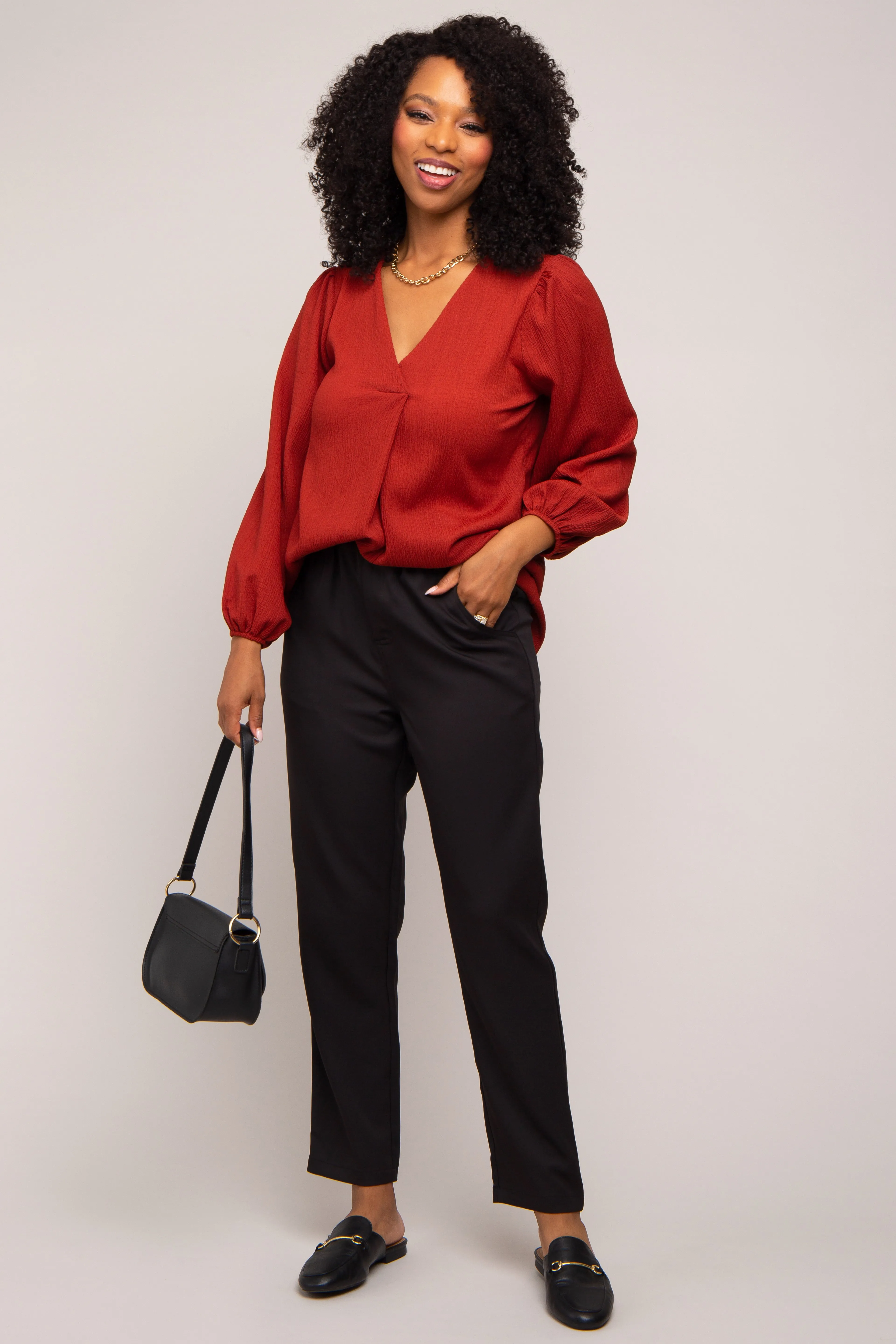 Rust Textured Long Sleeve Blouse sold by Pinkblush