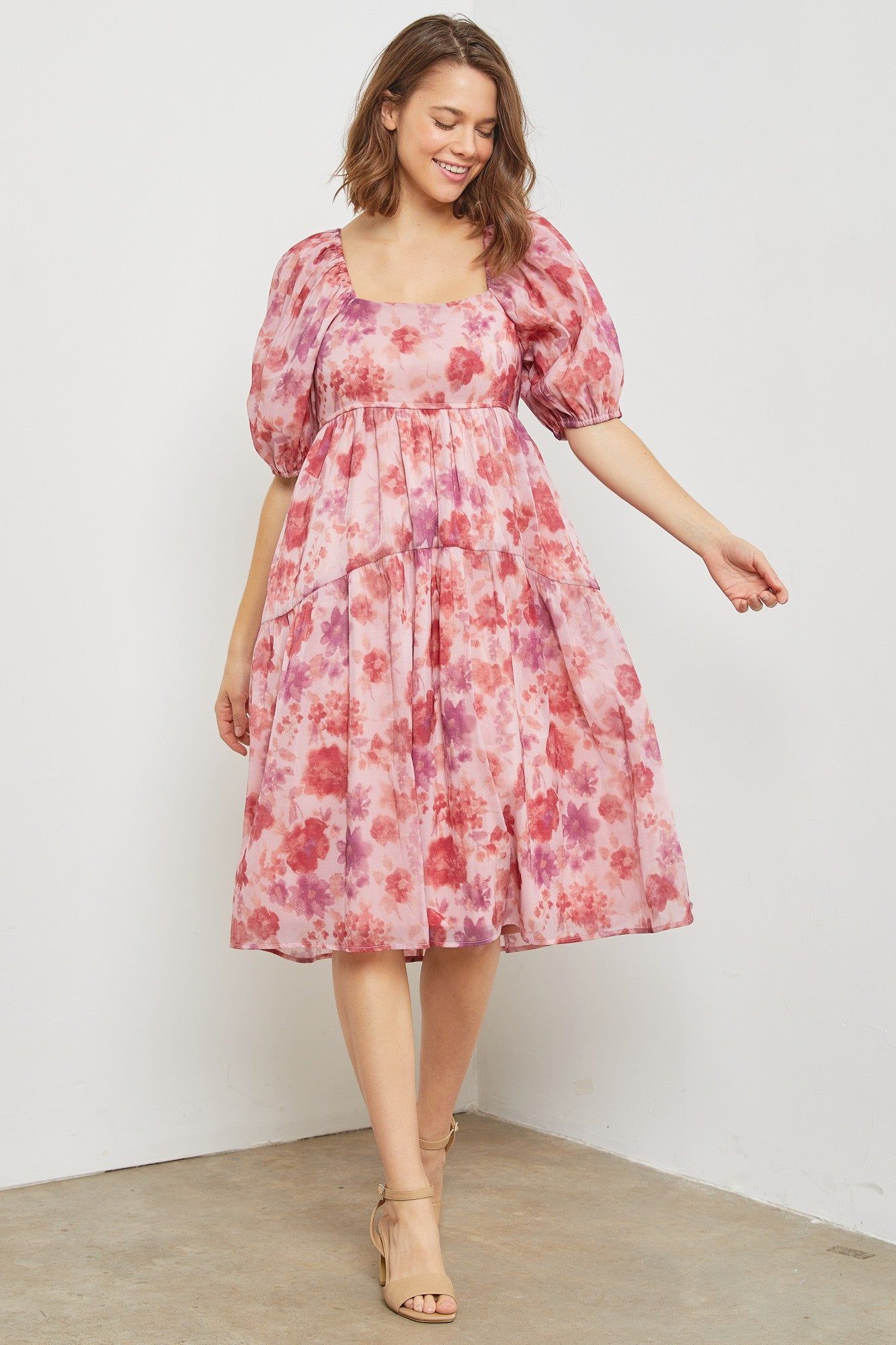 Blush Floral Organza Print Midi Dress sold by Pinkblush