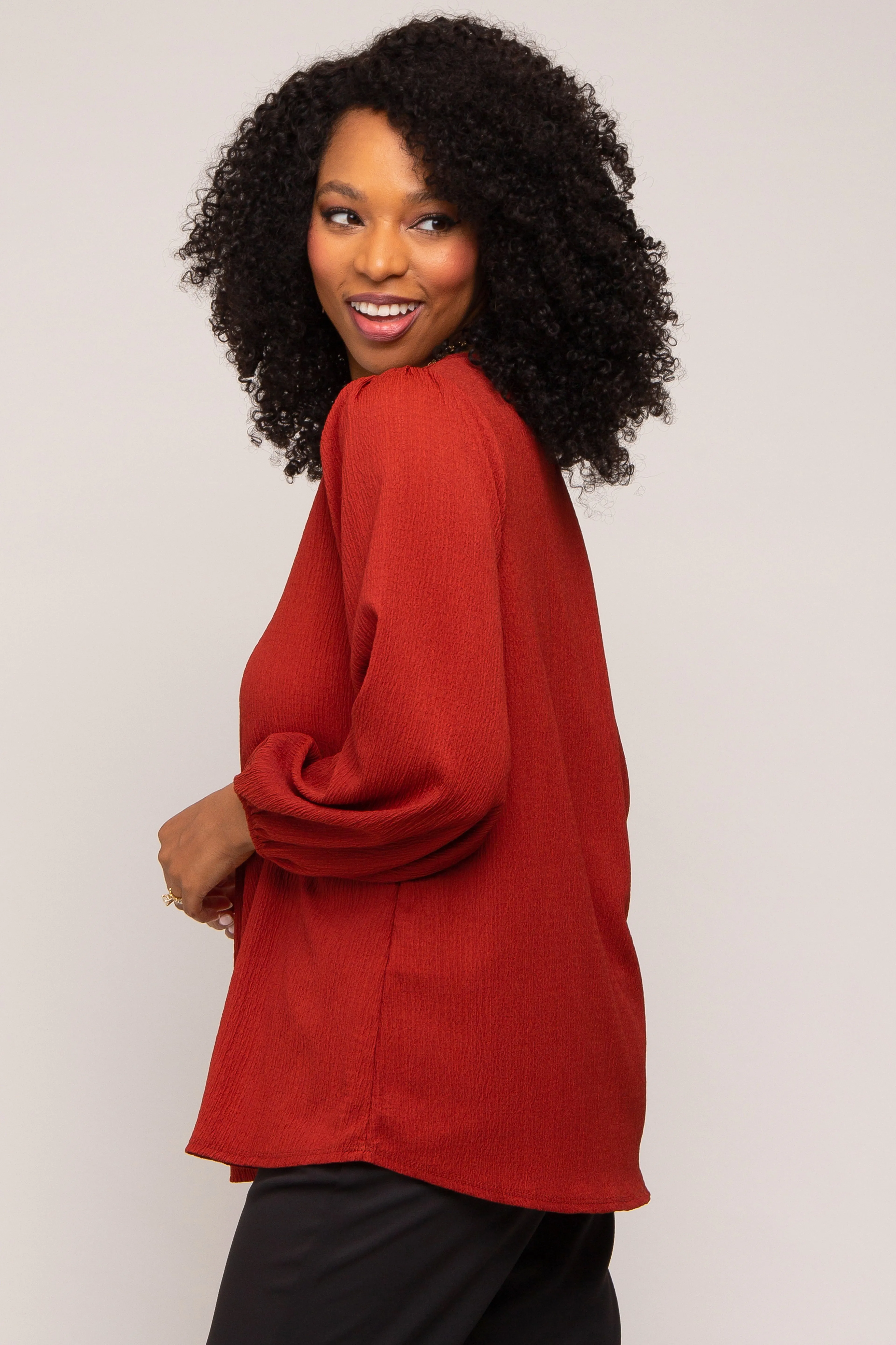 Rust Textured Long Sleeve Blouse sold by Pinkblush product image thumbnail 2