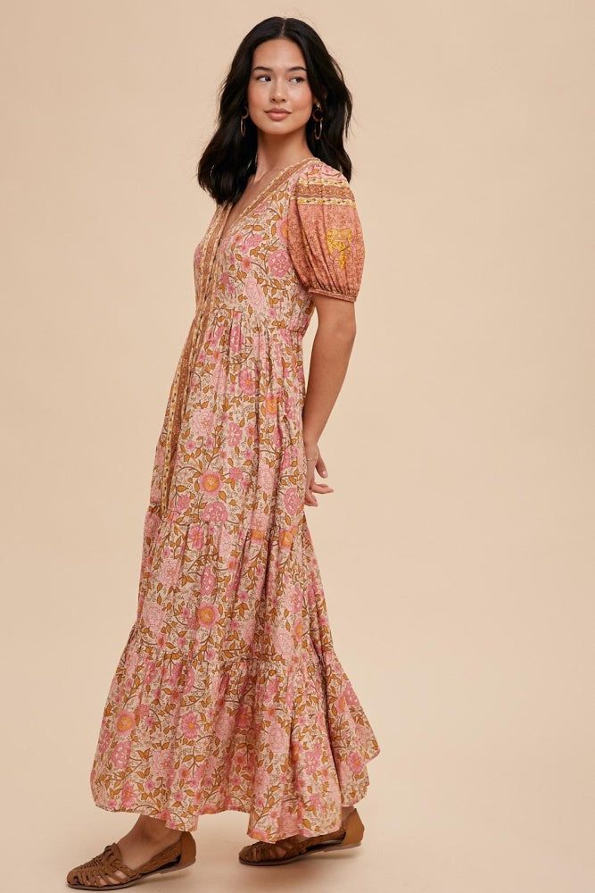 Dusty Rose Border Print Button Down Maxi Dress sold by Pinkblush product image thumbnail 3