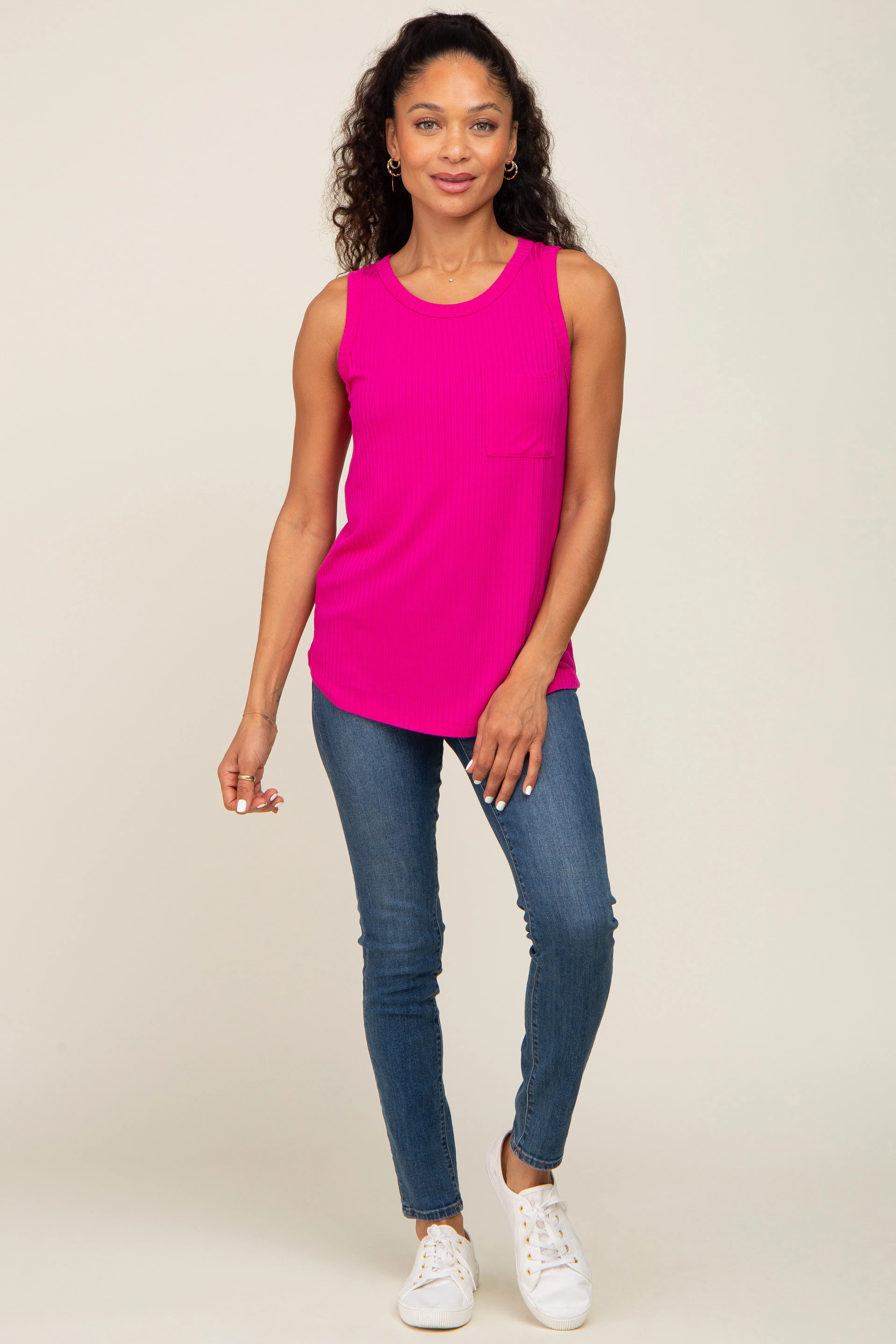 Fuchsia Ribbed Basic Tank sold by Pinkblush product image thumbnail 4