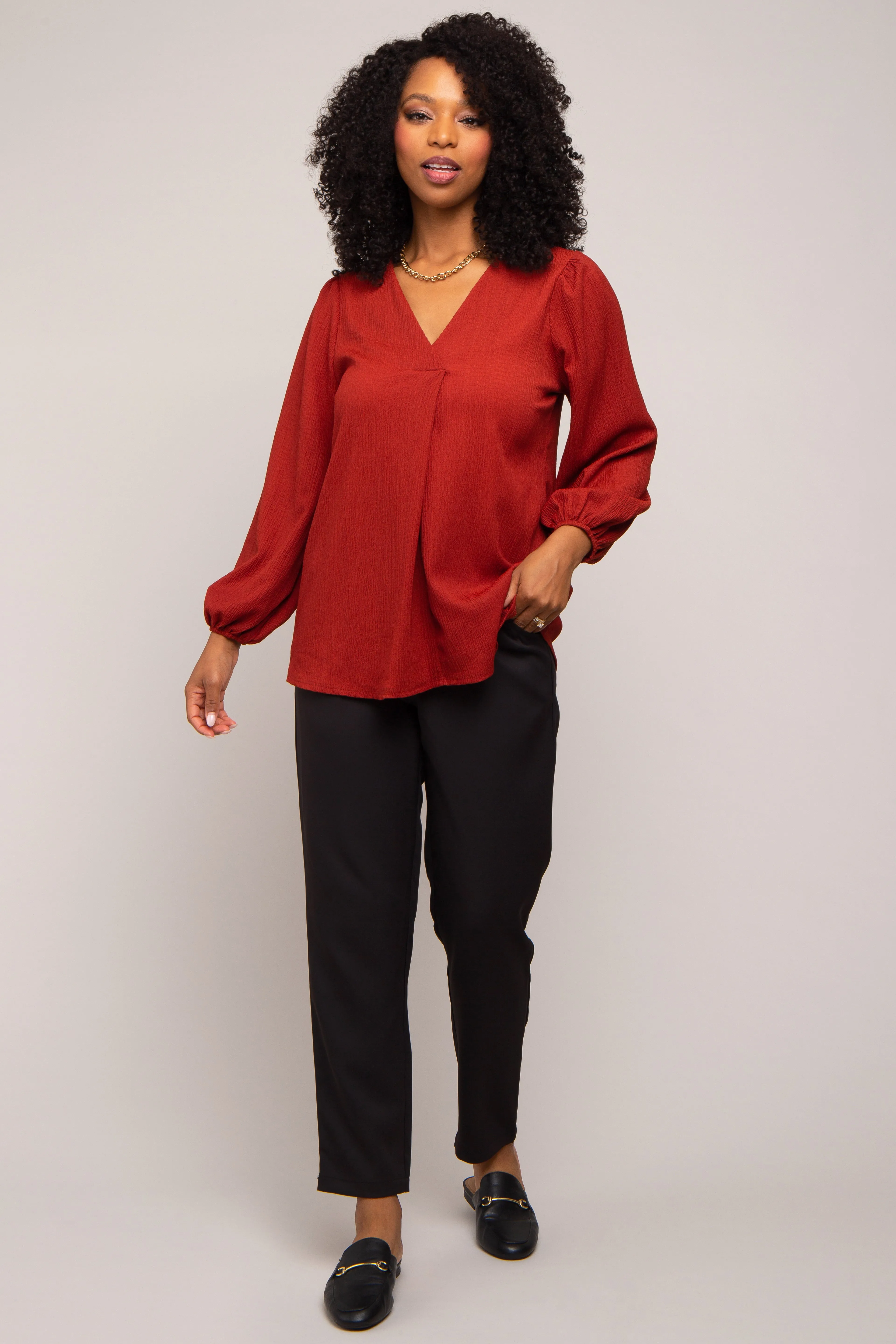 Rust Textured Long Sleeve Blouse sold by Pinkblush product image thumbnail 3