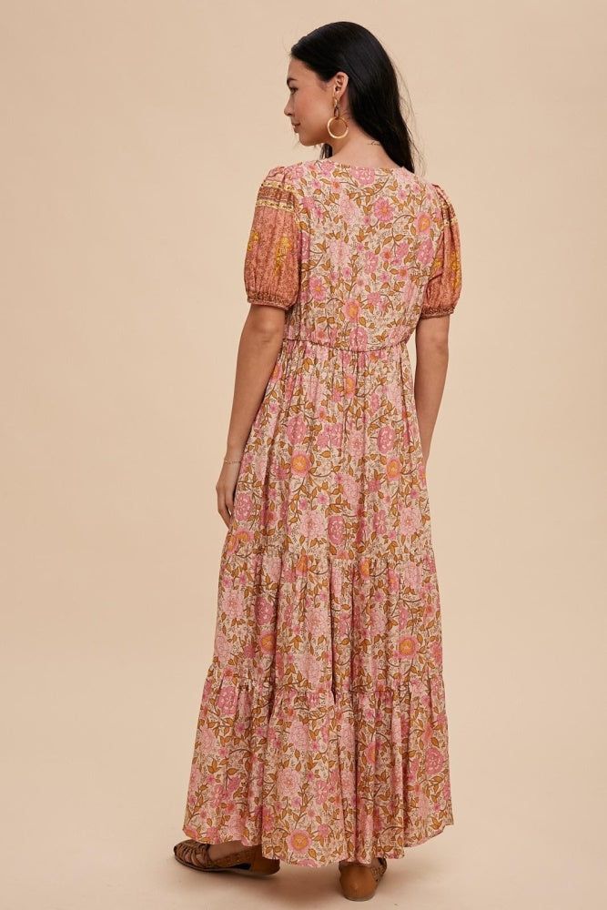 Dusty Rose Border Print Button Down Maxi Dress sold by Pinkblush product image thumbnail 4