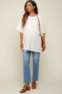 Cream Oversized Maternity T-Shirt sold by Pinkblush