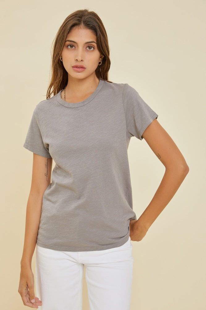 Grey Slub Knit Cropped T-Shirt sold by Pinkblush