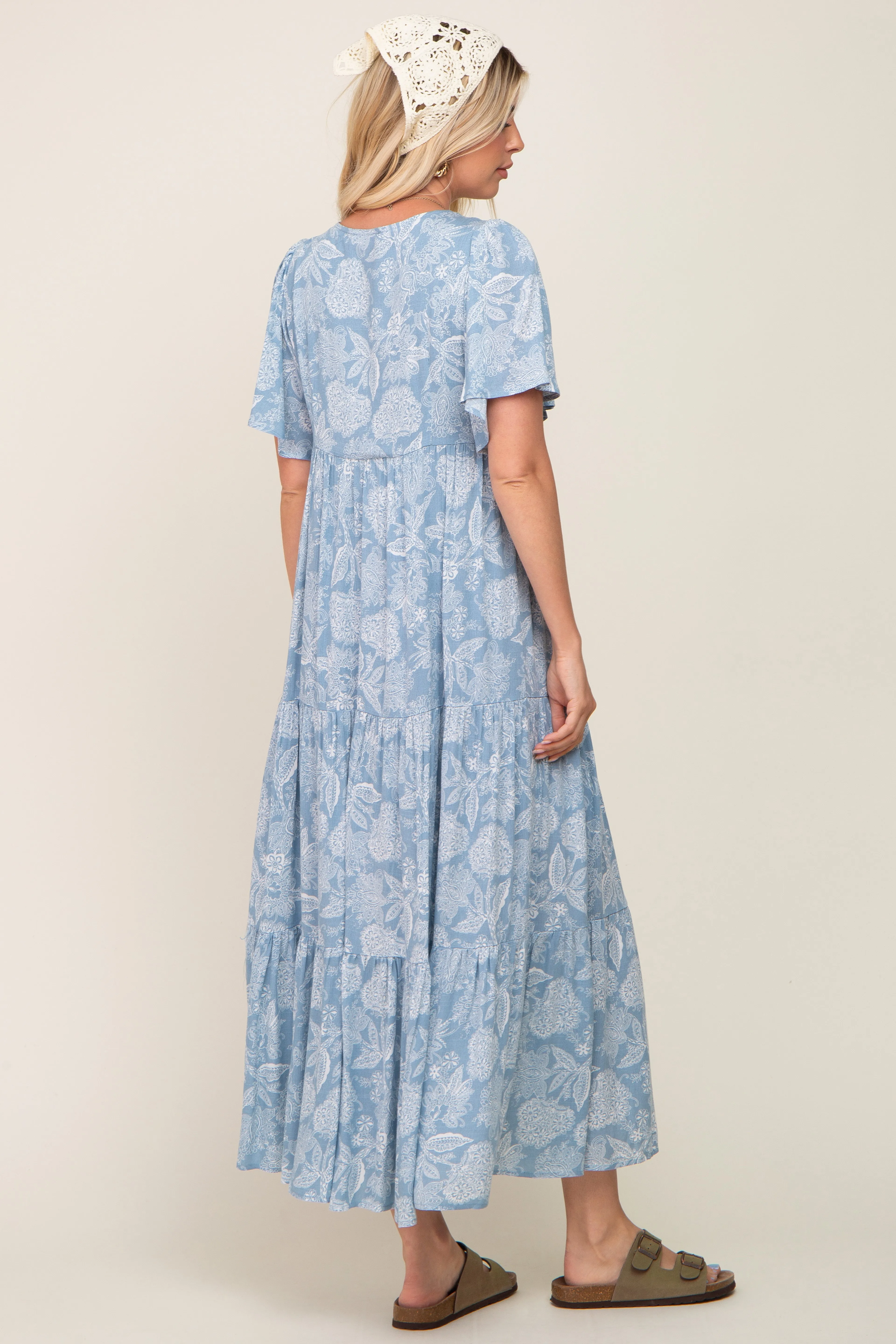 Light Blue Paisley Button Down Tiered Maxi Dress sold by Pinkblush product image thumbnail 3