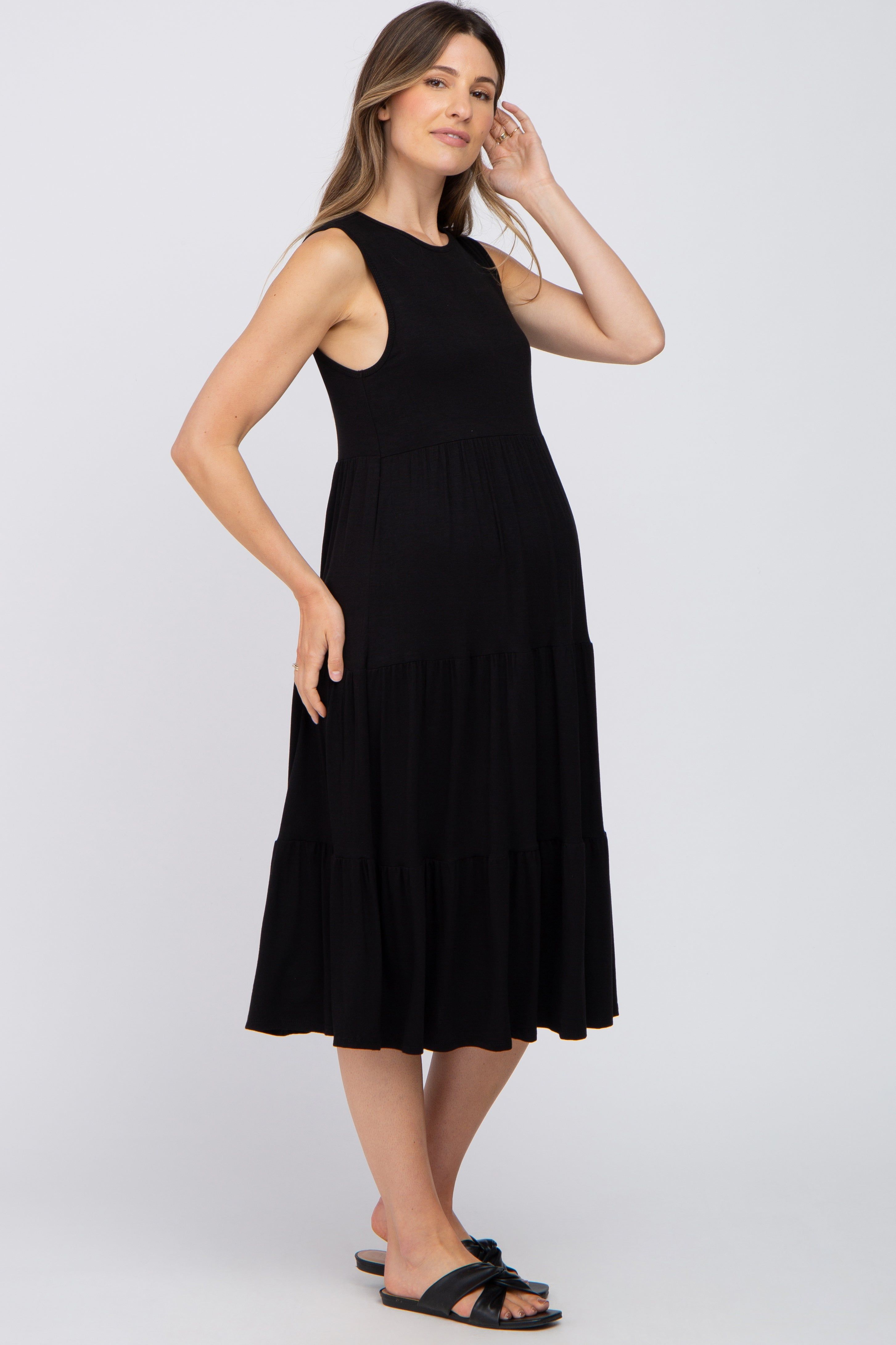 Black Tiered Sleeveless Maternity Midi Dress sold by Pinkblush product image thumbnail 2