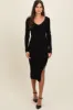 Black Ribbed Knit Side Slit Midi Dress sold by Pinkblush