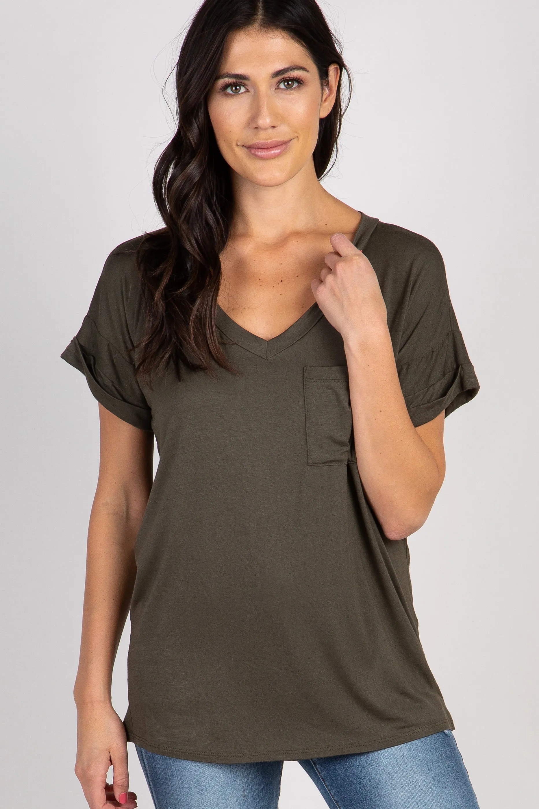 Olive V-Neck Pocket Accent Maternity Top sold by Pinkblush product image thumbnail 5