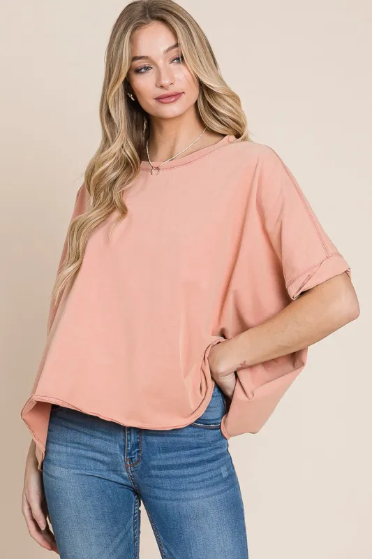 Apricot Washed Oversize Crop Tee sold by Pinkblush