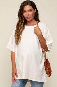 Cream Oversized Maternity T-Shirt sold by Pinkblush