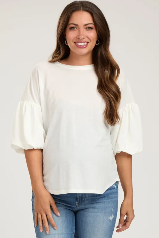 White Drop Shoulder Puff Sleeve Maternity Top sold by Pinkblush