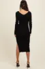 Black Ribbed Knit Side Slit Midi Dress sold by Pinkblush