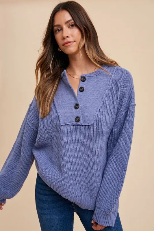 Periwinkle Front Button Knit Sweater sold by Pinkblush