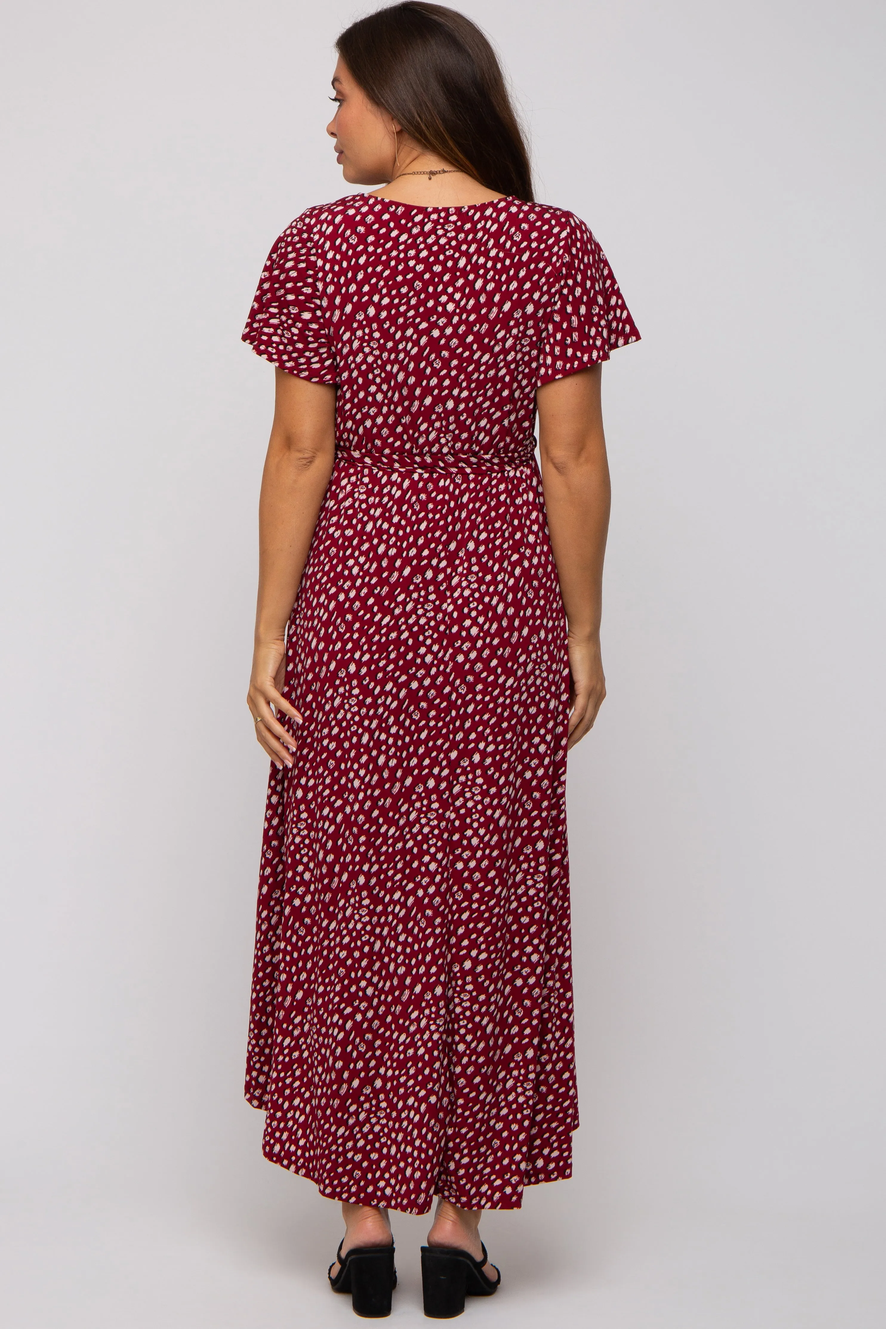 Burgundy Printed High-Low Hem Maternity Wrap Dress sold by Pinkblush product image thumbnail 3