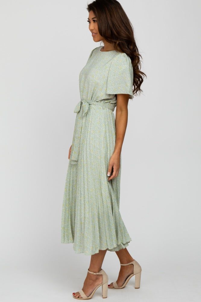 Mint Green Floral Pleated Midi Dress sold by Pinkblush product image thumbnail 2