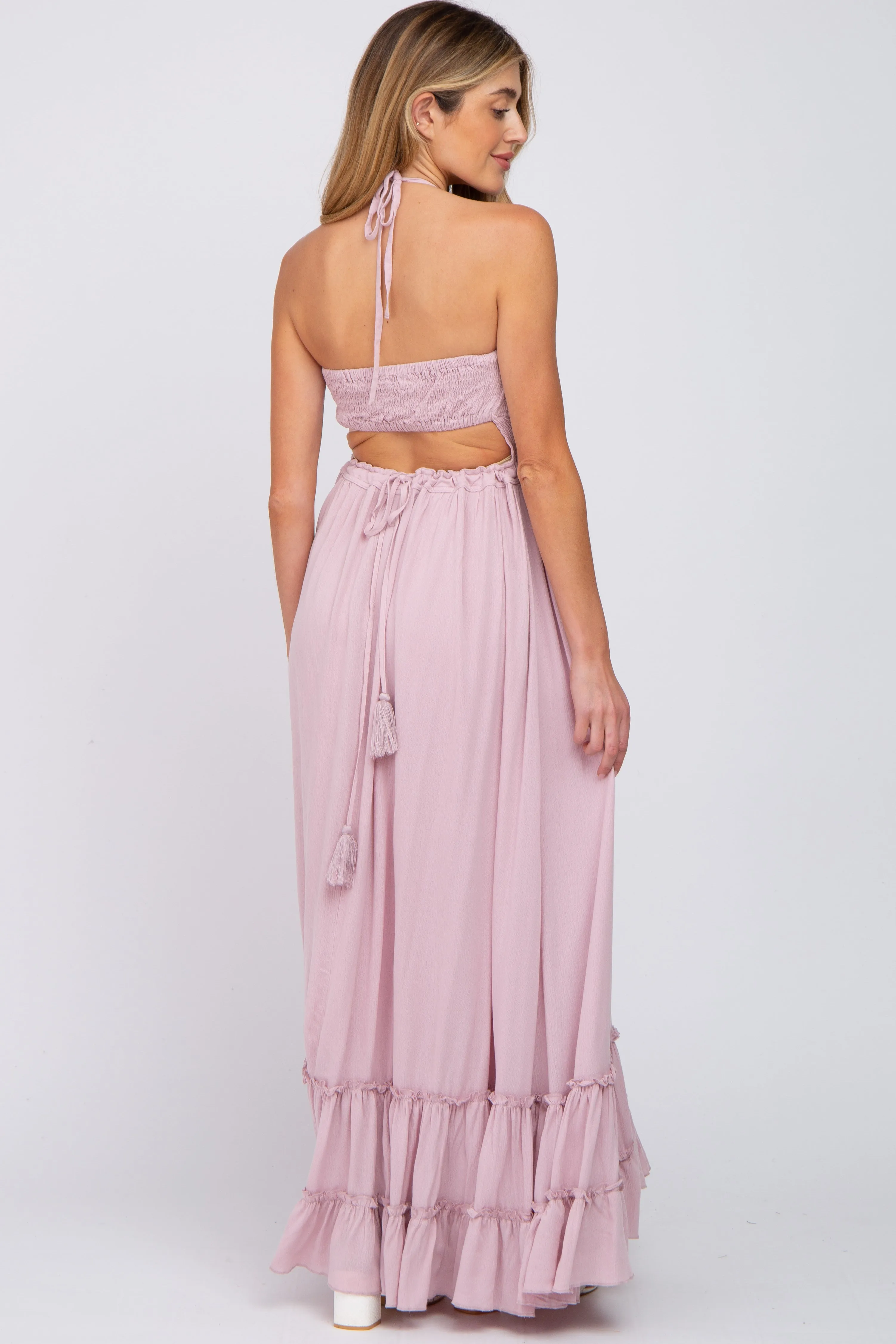 Mauve Halter Neck Cut Out Maternity Maxi Dress sold by Pinkblush product image thumbnail 3