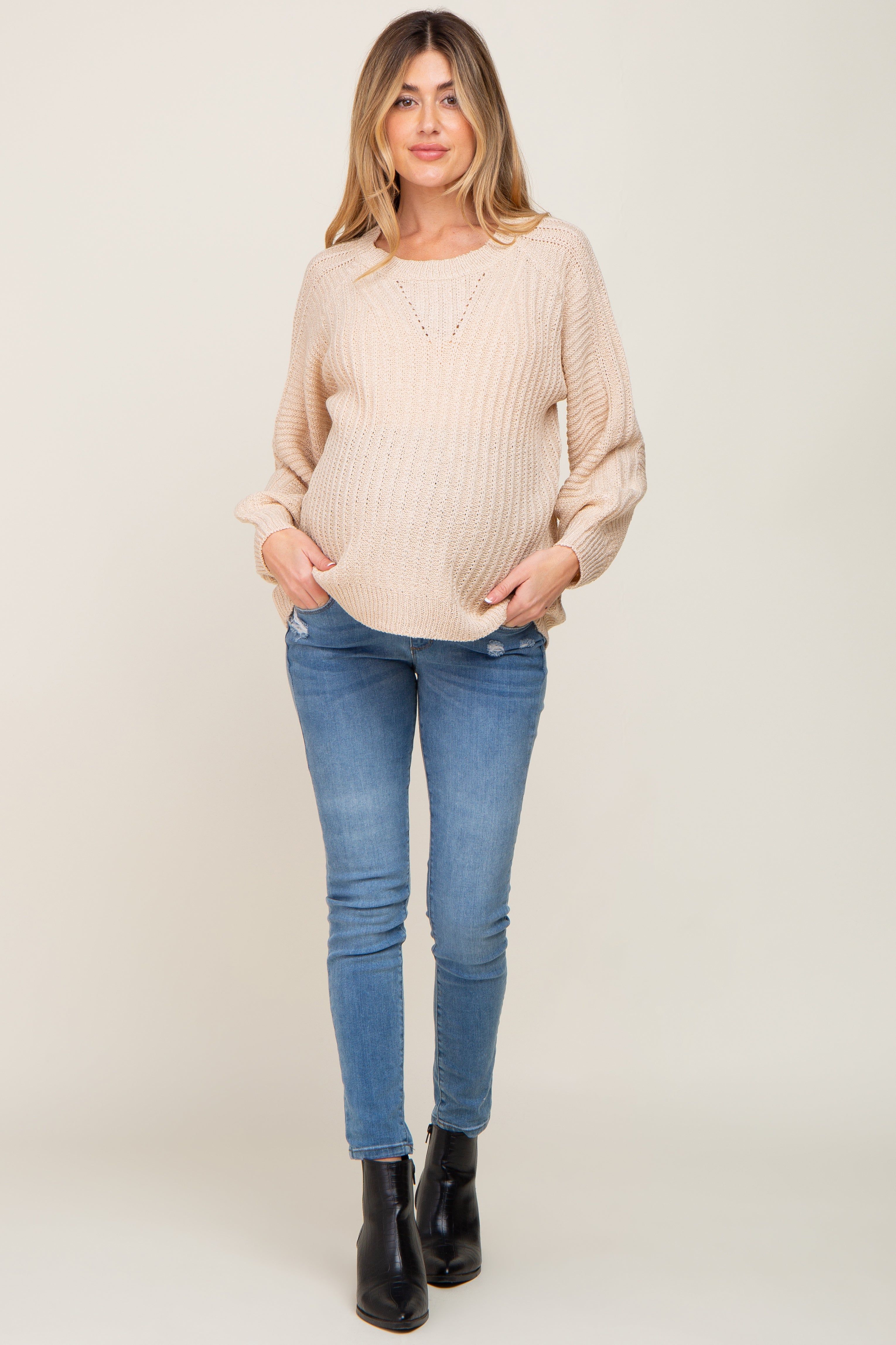Beige Puff Sleeve Maternity Sweater sold by Pinkblush product image thumbnail 4