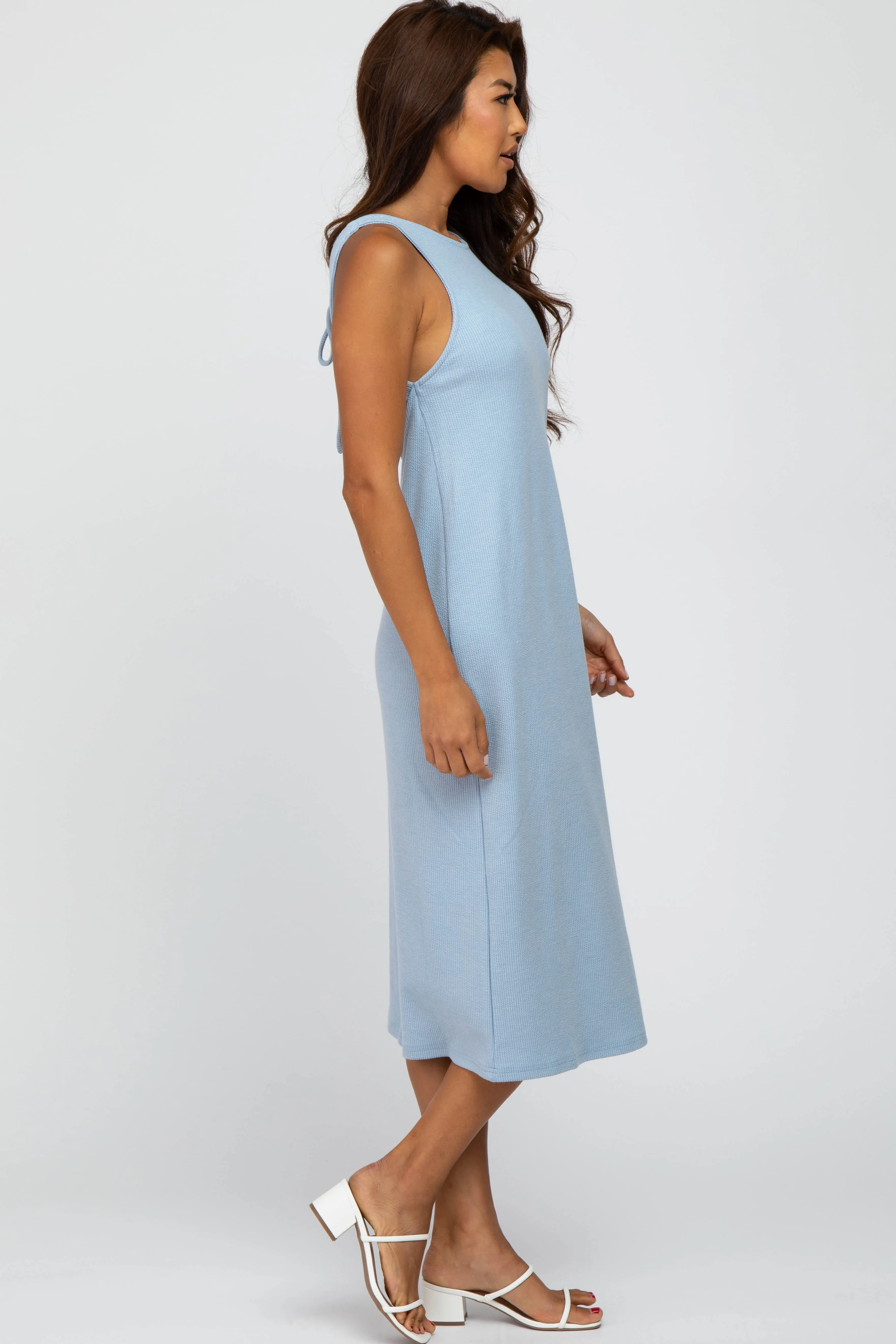 Light Blue Ribbed Open Back Midi Dress sold by Pinkblush product image thumbnail 2