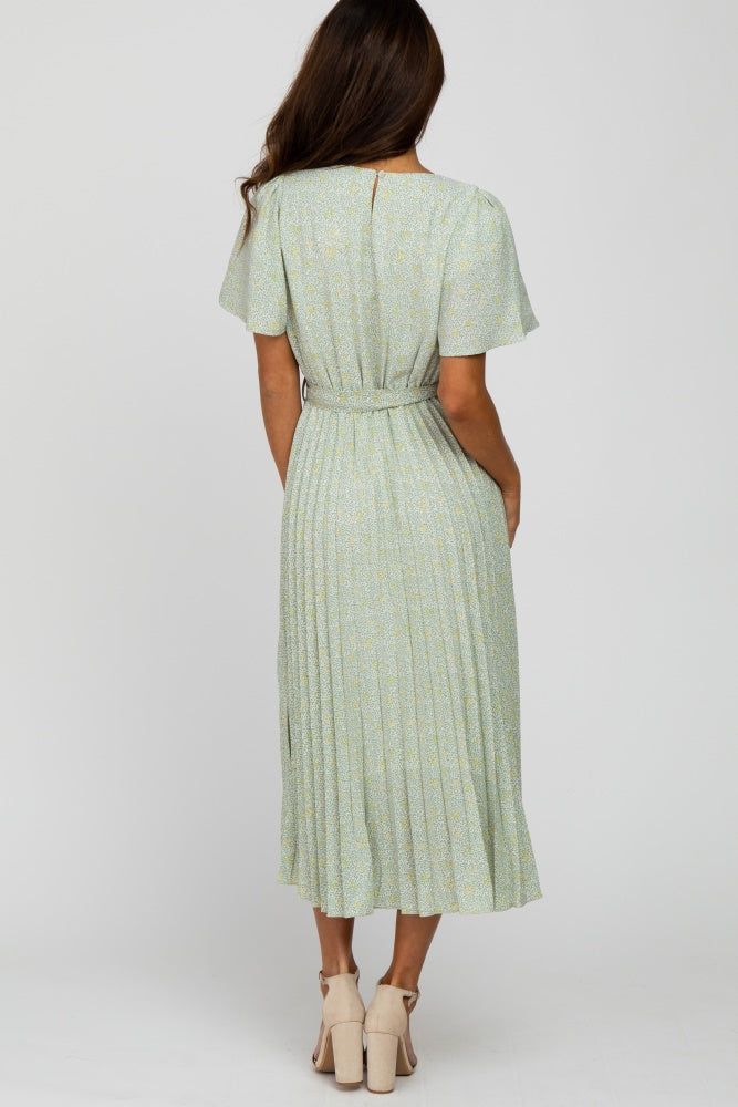 Mint Green Floral Pleated Midi Dress sold by Pinkblush product image thumbnail 3