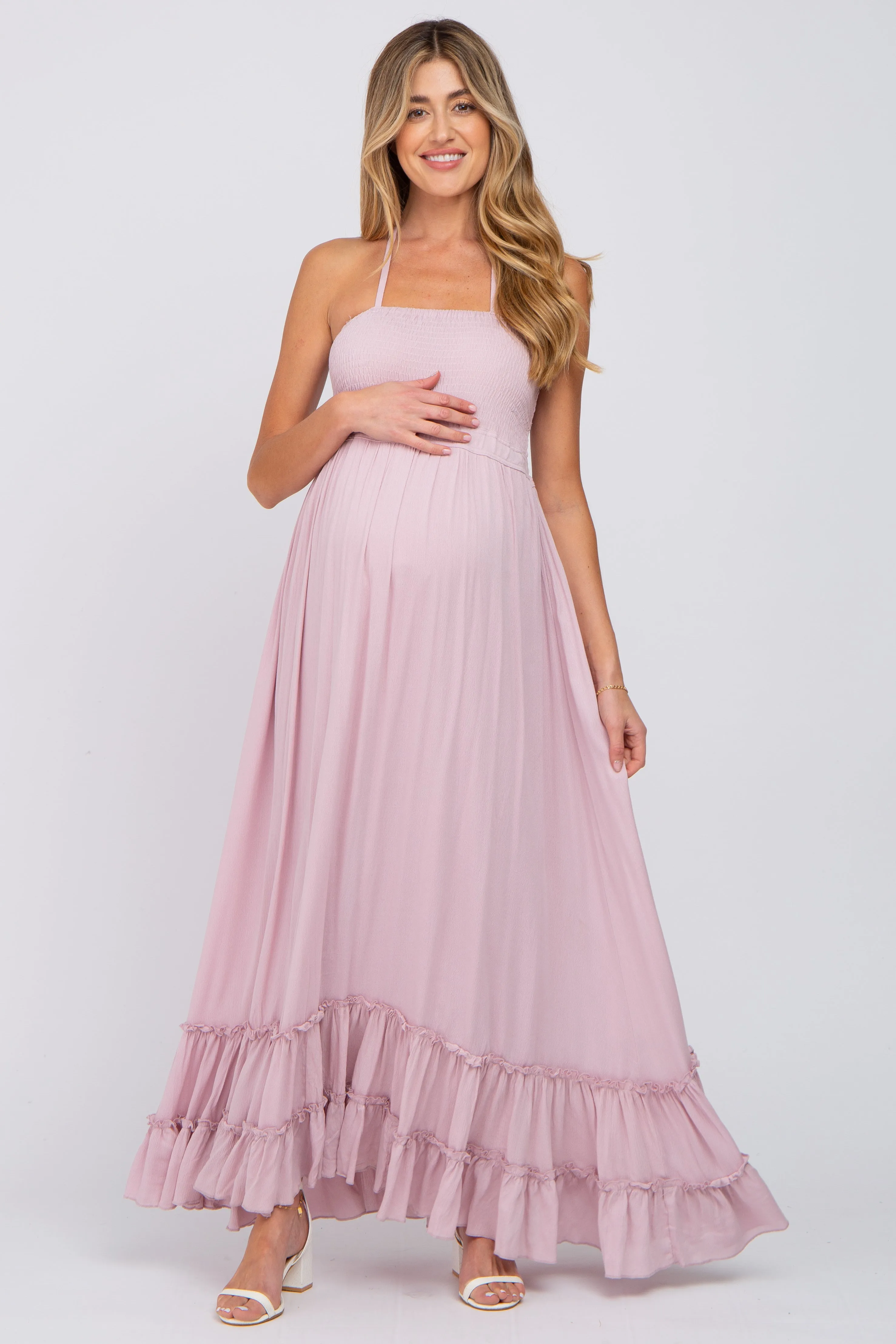 Mauve Halter Neck Cut Out Maternity Maxi Dress sold by Pinkblush