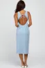 Light Blue Ribbed Open Back Midi Dress sold by Pinkblush
